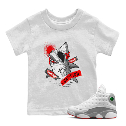 Wolf Grey 13 shirt to match jordans Dangerous Shark Streetwear Sneaker Shirt Air Jordan 13 Wolf Grey Drip Gear Zone Sneaker Matching Clothing Baby Toddler White 1 T-Shirt