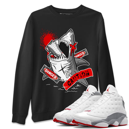 Wolf Grey 13 shirt to match jordans Dangerous Shark Streetwear Sneaker Shirt Air Jordan 13 Wolf Grey Drip Gear Zone Sneaker Matching Clothing Unisex Black 1 T-Shirt