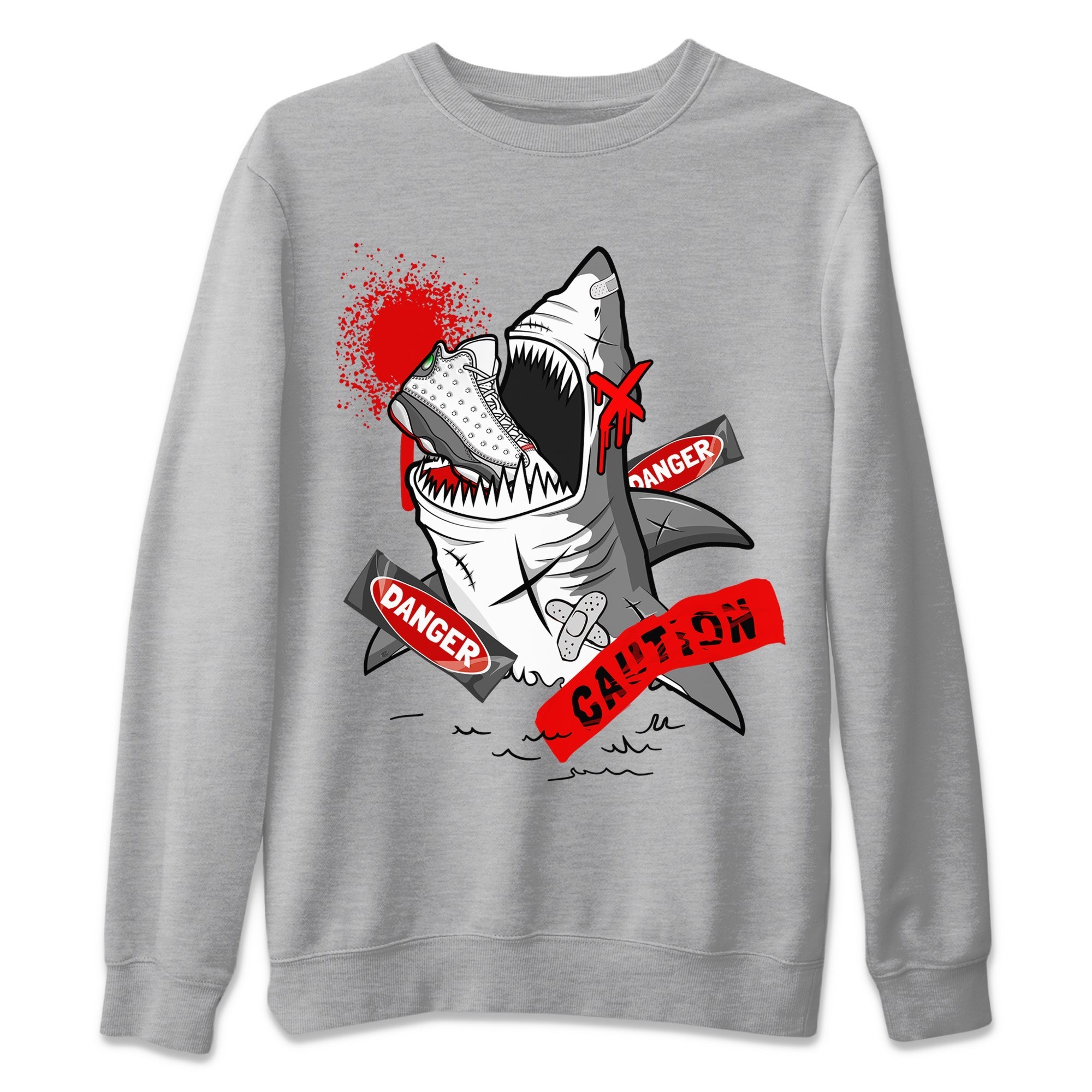 Wolf Grey 13 shirt to match jordans Dangerous Shark Streetwear Sneaker Shirt Air Jordan 13 Wolf Grey Drip Gear Zone Sneaker Matching Clothing Unisex Heather Grey 2 T-Shirt