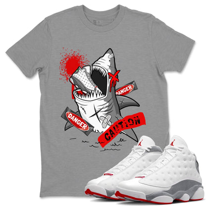 Wolf Grey 13 shirt to match jordans Dangerous Shark Streetwear Sneaker Shirt Air Jordan 13 Wolf Grey Drip Gear Zone Sneaker Matching Clothing Unisex Heather Grey 1 T-Shirt
