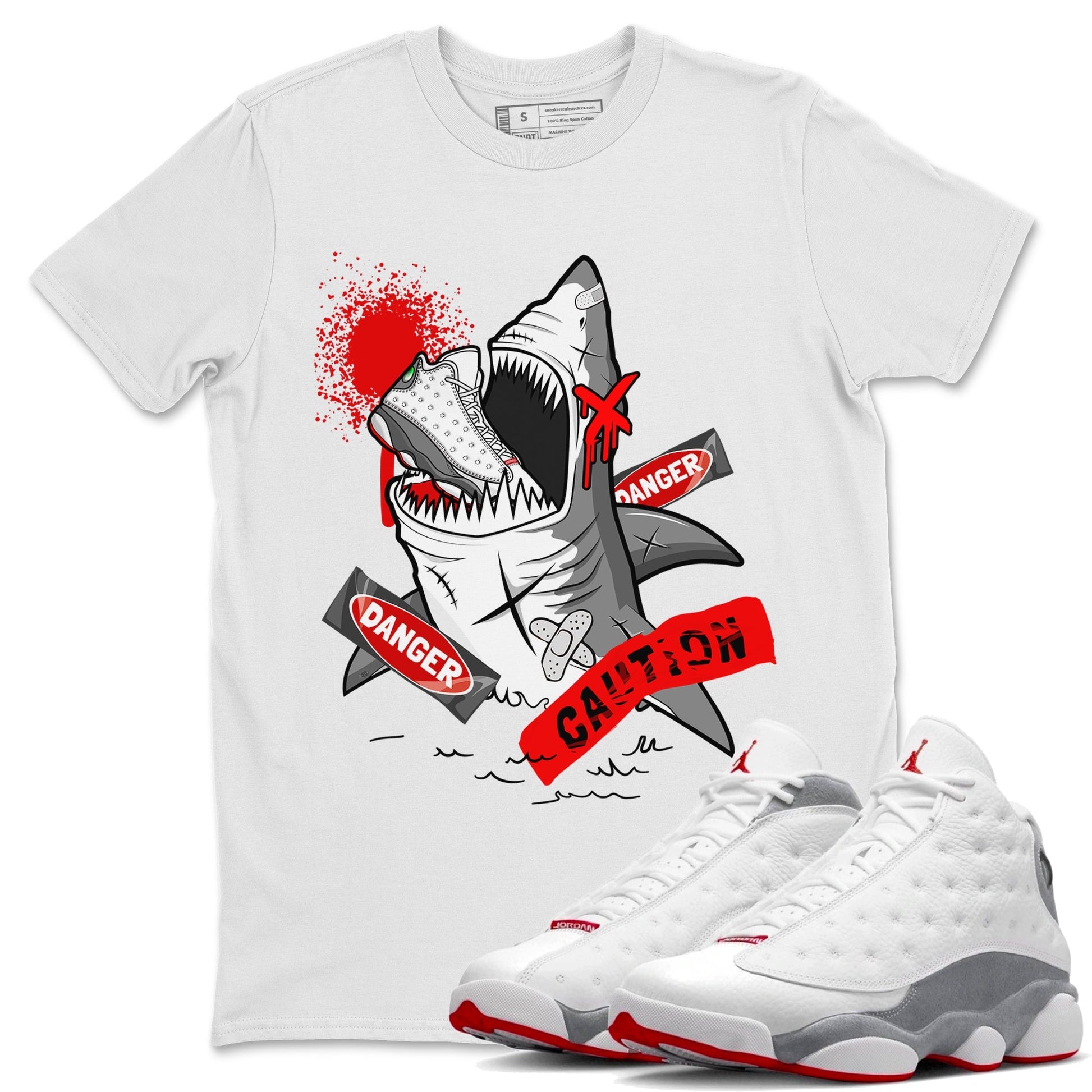 Wolf Grey 13 shirt to match jordans Dangerous Shark Streetwear Sneaker Shirt Air Jordan 13 Wolf Grey Drip Gear Zone Sneaker Matching Clothing Unisex White 1 T-Shirt