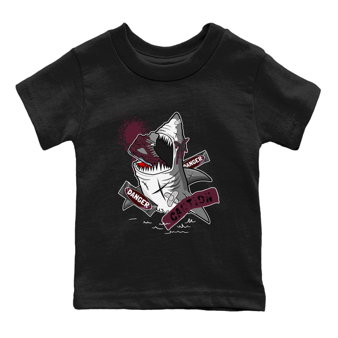 5s Burgundy shirt to match jordans Dangerous Shark Streetwear Sneaker Shirt Air Jordan 5 Burgundy Drip Gear Zone Sneaker Matching Clothing Baby Toddler Black 2 T-Shirt