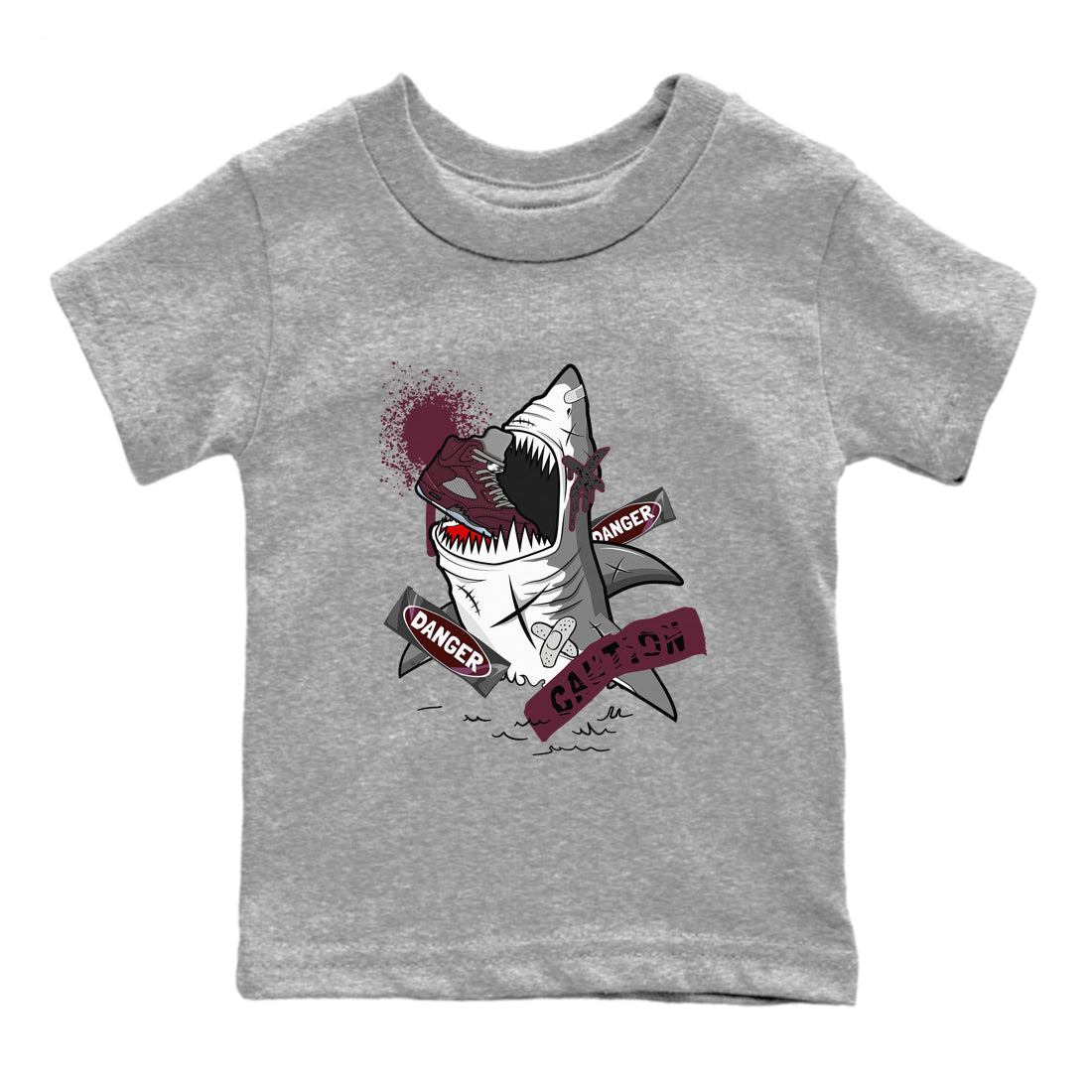 5s Burgundy shirt to match jordans Dangerous Shark Streetwear Sneaker Shirt Air Jordan 5 Burgundy Drip Gear Zone Sneaker Matching Clothing Baby Toddler Heather Grey 2 T-Shirt