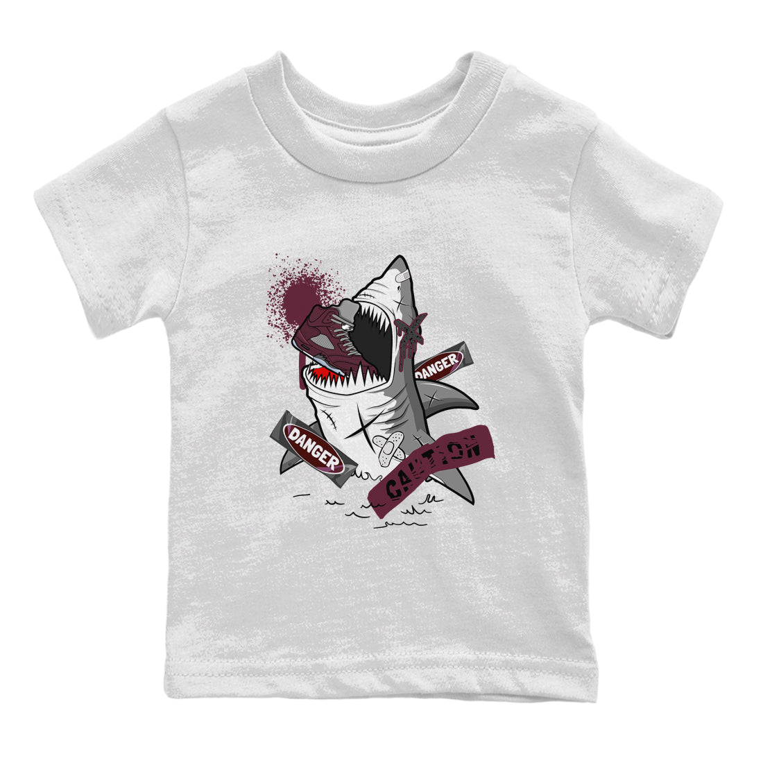 5s Burgundy shirt to match jordans Dangerous Shark Streetwear Sneaker Shirt Air Jordan 5 Burgundy Drip Gear Zone Sneaker Matching Clothing Baby Toddler White 2 T-Shirt