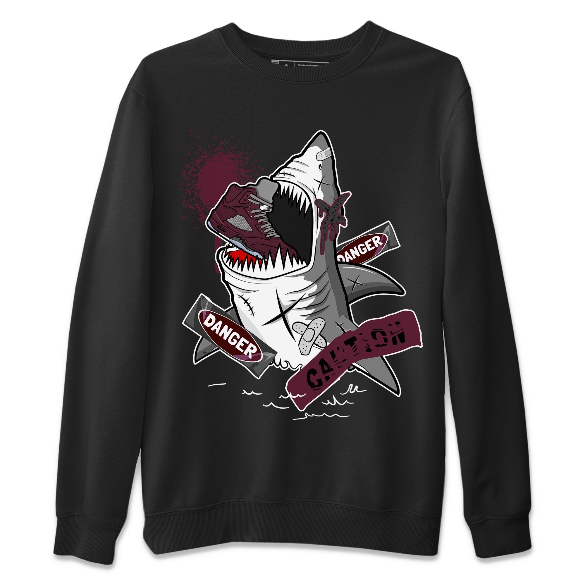 5s Burgundy shirt to match jordans Dangerous Shark Streetwear Sneaker Shirt Air Jordan 5 Burgundy Drip Gear Zone Sneaker Matching Clothing Unisex Black 2 T-Shirt