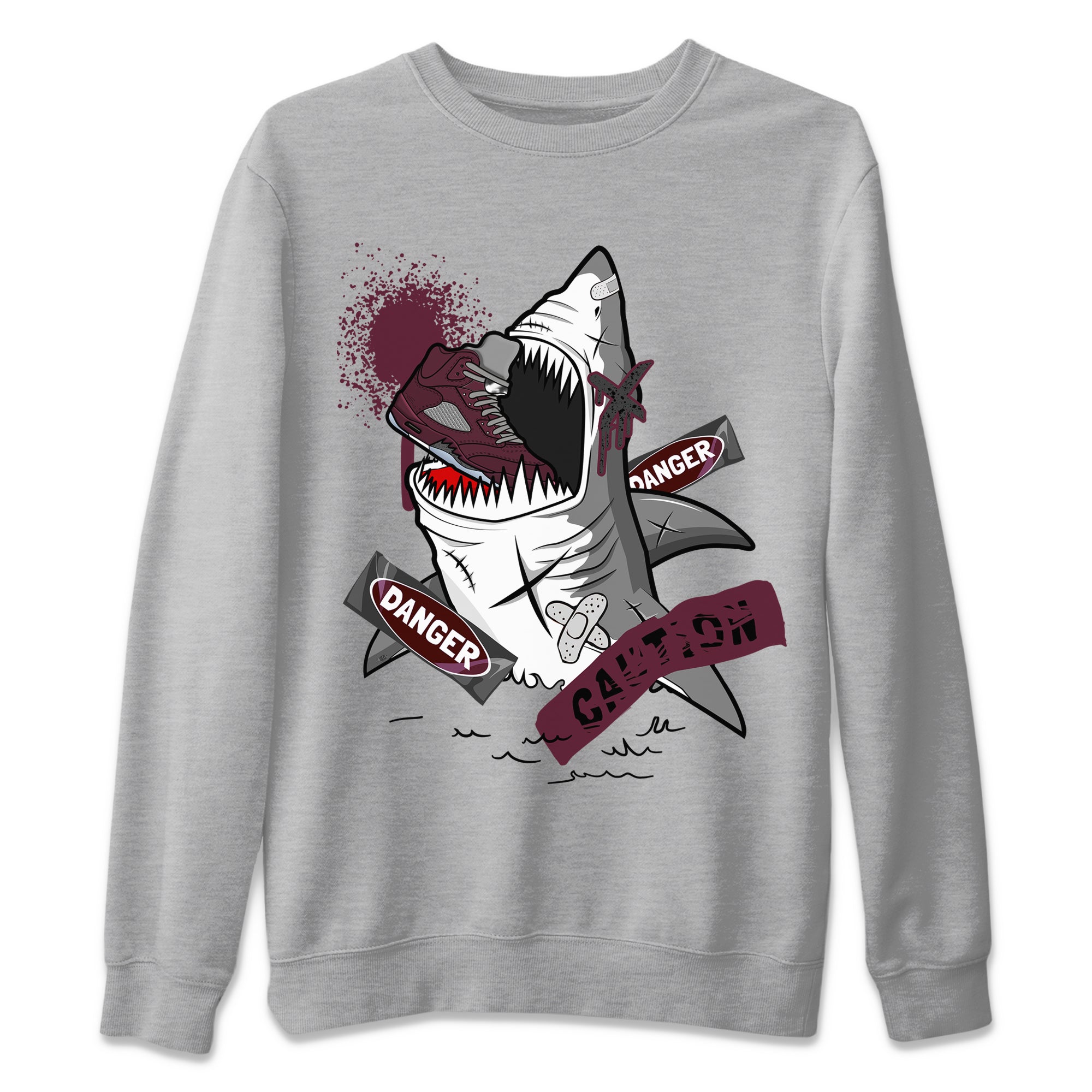 5s Burgundy shirt to match jordans Dangerous Shark Streetwear Sneaker Shirt Air Jordan 5 Burgundy Drip Gear Zone Sneaker Matching Clothing Unisex Heather Grey 2 T-Shirt