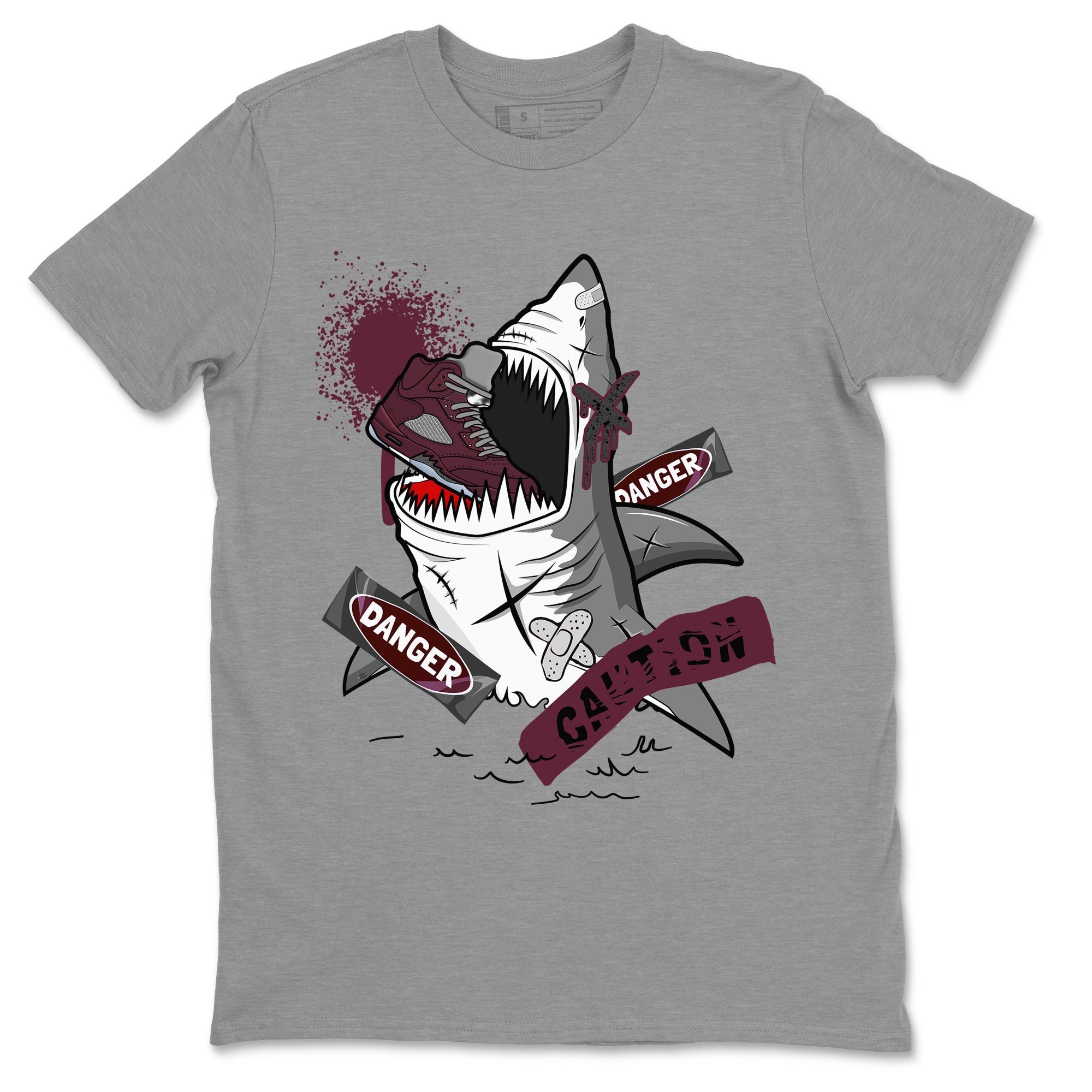 5s Burgundy shirt to match jordans Dangerous Shark Streetwear Sneaker Shirt Air Jordan 5 Burgundy Drip Gear Zone Sneaker Matching Clothing Unisex Heather Grey 2 T-Shirt