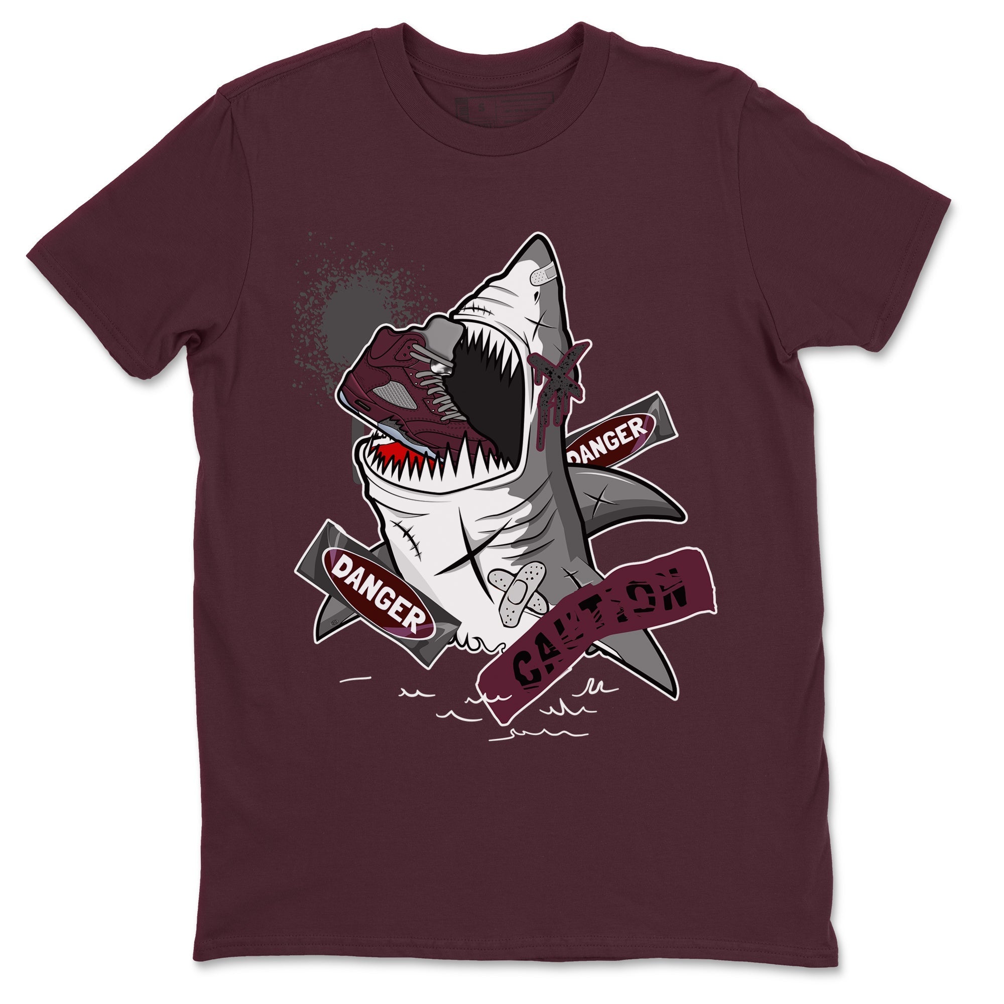 5s Burgundy shirt to match jordans Dangerous Shark Streetwear Sneaker Shirt Air Jordan 5 Burgundy Drip Gear Zone Sneaker Matching Clothing Unisex Maroon 2 T-Shirt