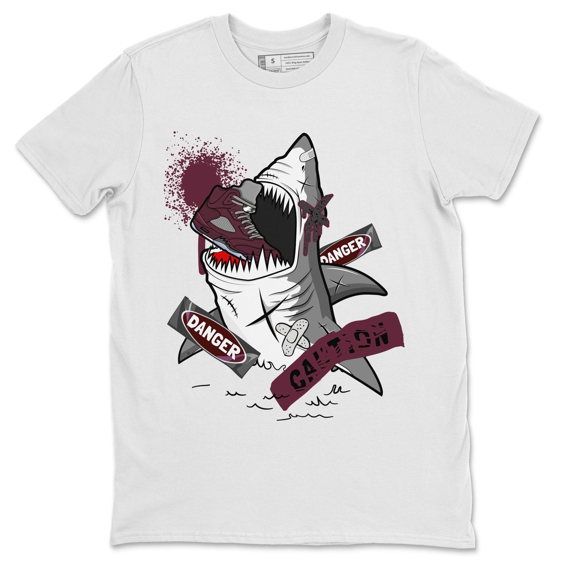 5s Burgundy shirt to match jordans Dangerous Shark Streetwear Sneaker Shirt Air Jordan 5 Burgundy Drip Gear Zone Sneaker Matching Clothing Unisex White 2 T-Shirt