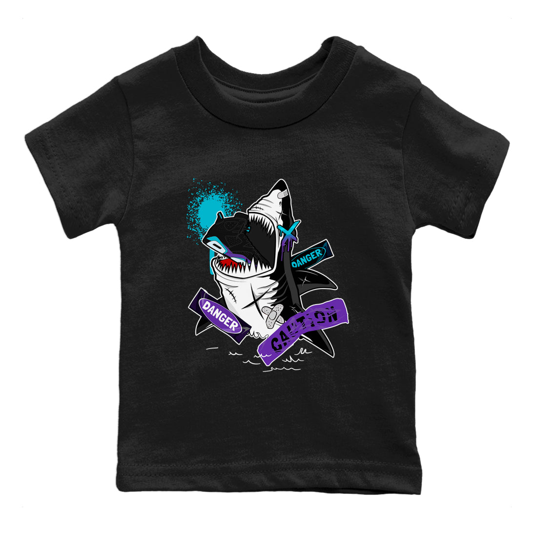 Aqua 6s shirt to match jordans Dangerous Shark Streetwear Sneaker Shirt Air Jordan 6 Aqua Drip Gear Zone Sneaker Matching Clothing Baby Toddler Black 2 T-Shirt