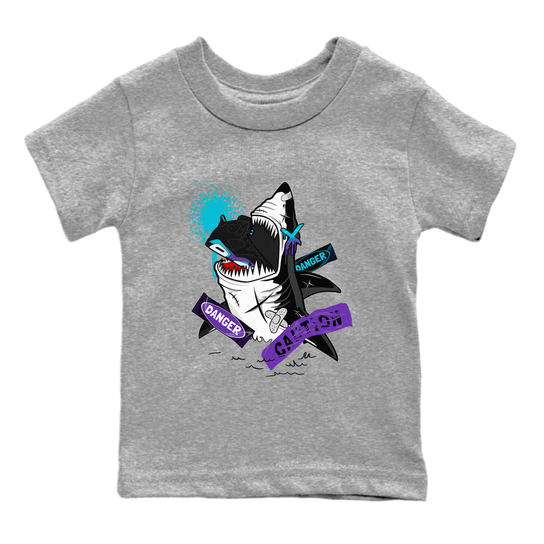 Aqua 6s shirt to match jordans Dangerous Shark Streetwear Sneaker Shirt Air Jordan 6 Aqua Drip Gear Zone Sneaker Matching Clothing Baby Toddler Heather Grey 2 T-Shirt