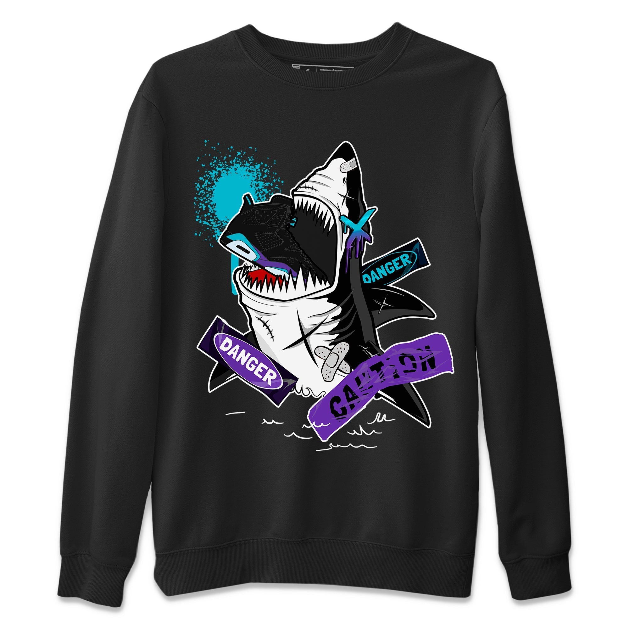 Aqua 6s shirt to match jordans Dangerous Shark Streetwear Sneaker Shirt Air Jordan 6 Aqua Drip Gear Zone Sneaker Matching Clothing Unisex Black 2 T-Shirt