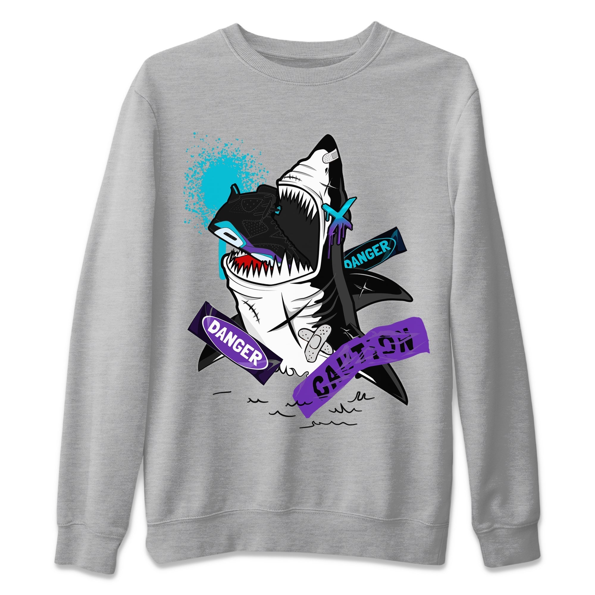 Aqua 6s shirt to match jordans Dangerous Shark Streetwear Sneaker Shirt Air Jordan 6 Aqua Drip Gear Zone Sneaker Matching Clothing Unisex Heather Grey 2 T-Shirt