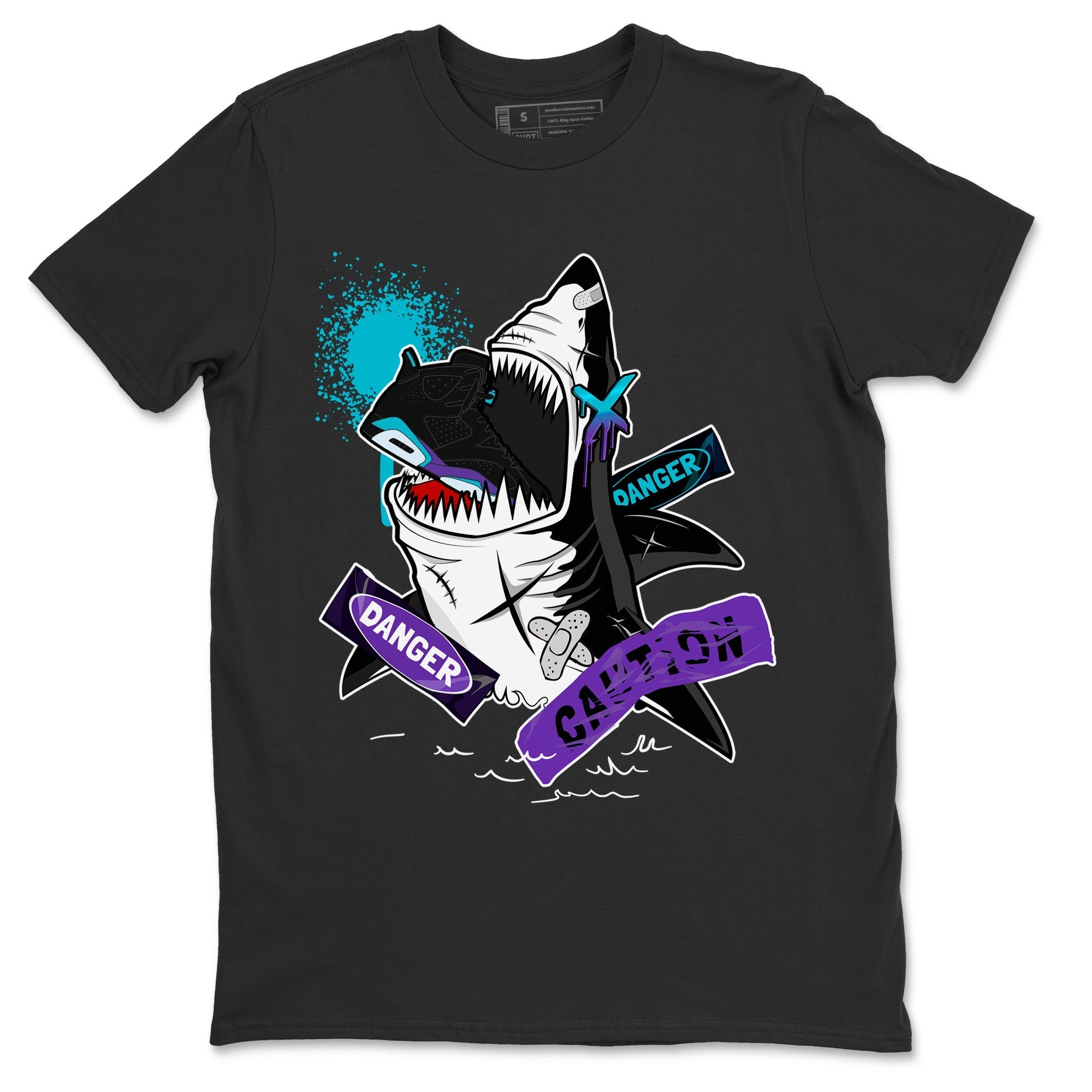 Aqua 6s shirt to match jordans Dangerous Shark Streetwear Sneaker Shirt Air Jordan 6 Aqua Drip Gear Zone Sneaker Matching Clothing Unisex Black 2 T-Shirt