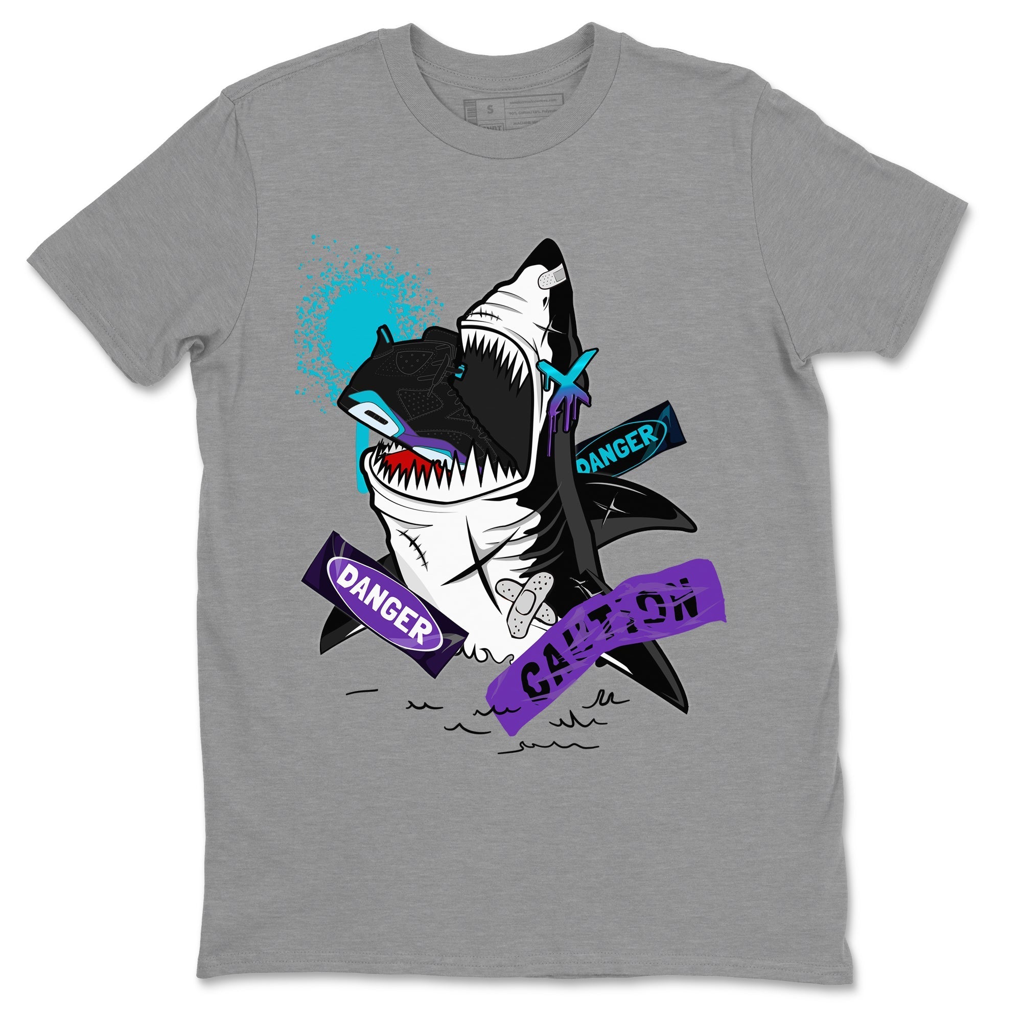 Aqua 6s shirt to match jordans Dangerous Shark Streetwear Sneaker Shirt Air Jordan 6 Aqua Drip Gear Zone Sneaker Matching Clothing Unisex Heather Grey 2 T-Shirt
