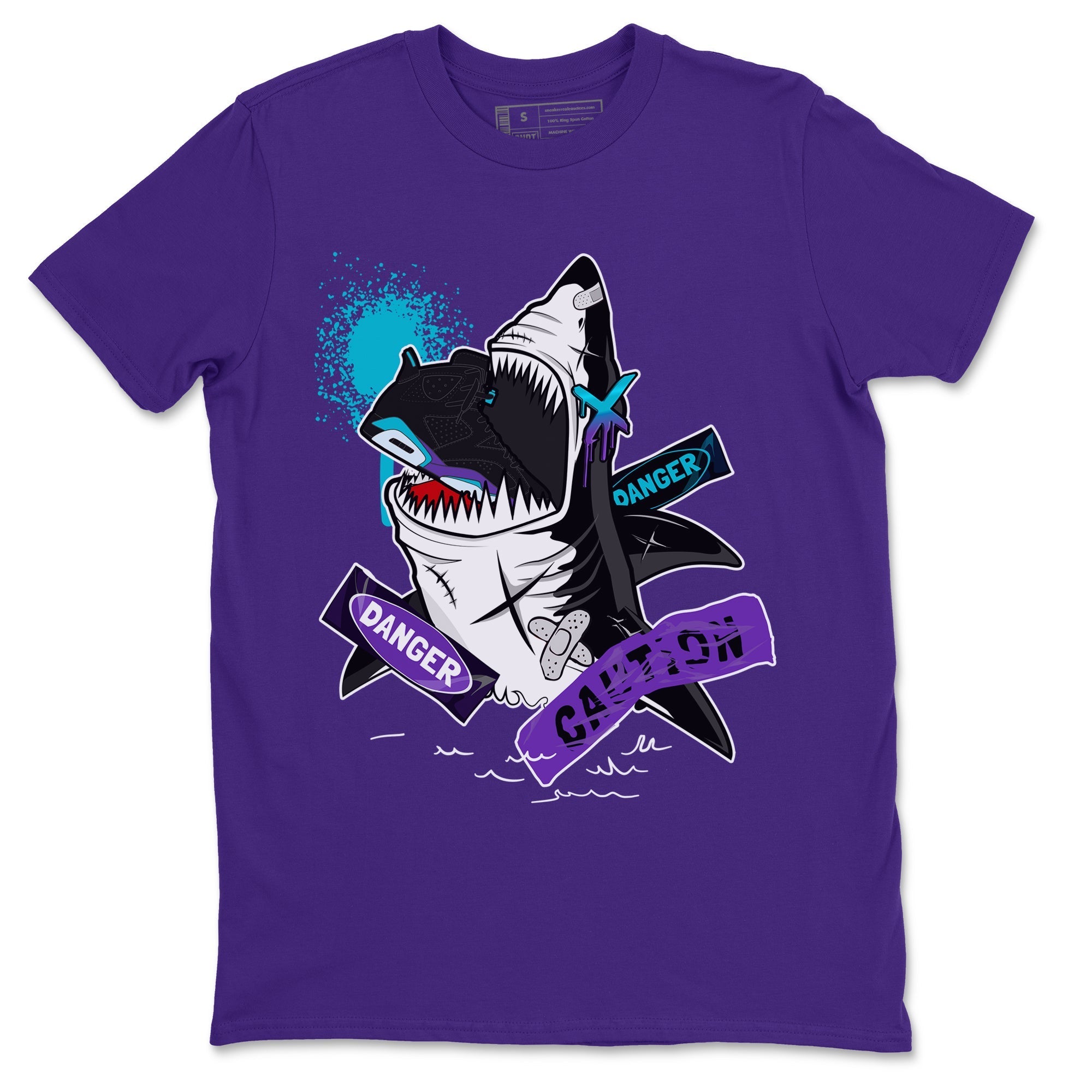 Aqua 6s shirt to match jordans Dangerous Shark Streetwear Sneaker Shirt Air Jordan 6 Aqua Drip Gear Zone Sneaker Matching Clothing Unisex Purple 2 T-Shirt