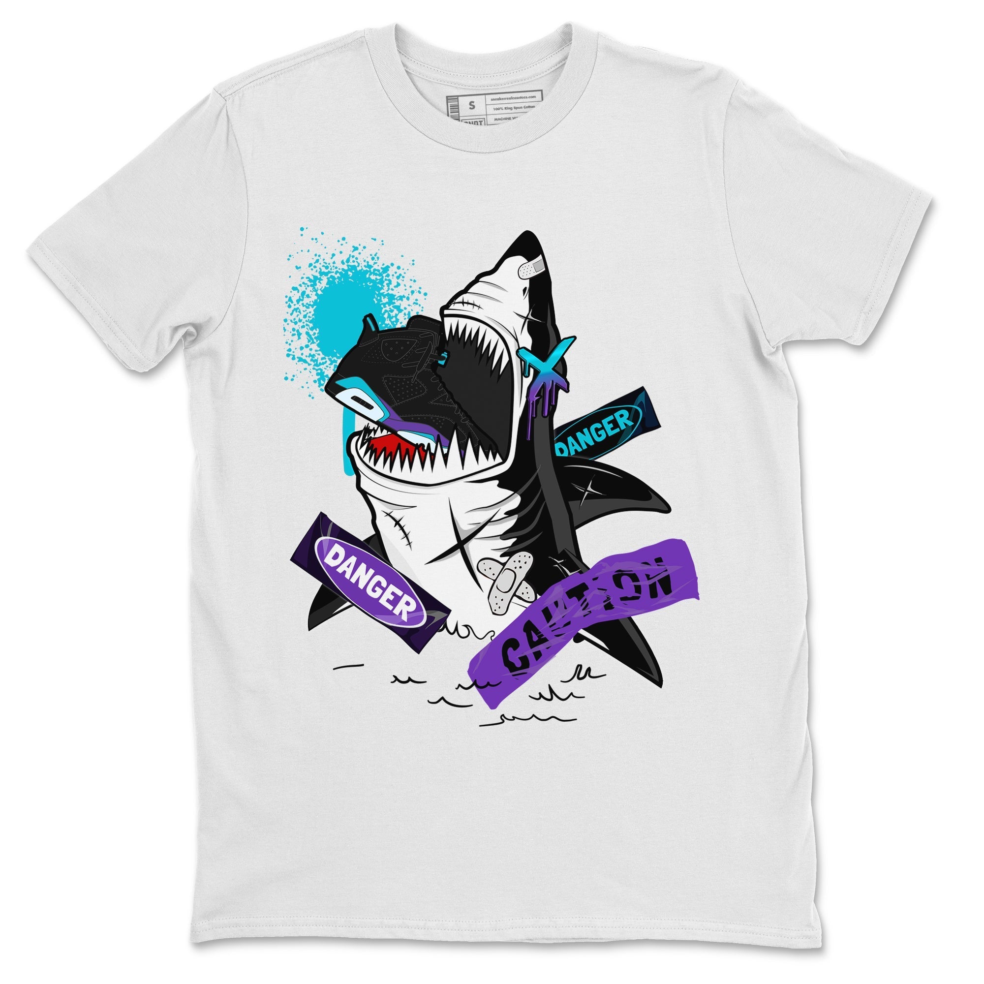 Aqua 6s shirt to match jordans Dangerous Shark Streetwear Sneaker Shirt Air Jordan 6 Aqua Drip Gear Zone Sneaker Matching Clothing Unisex White 2 T-Shirt