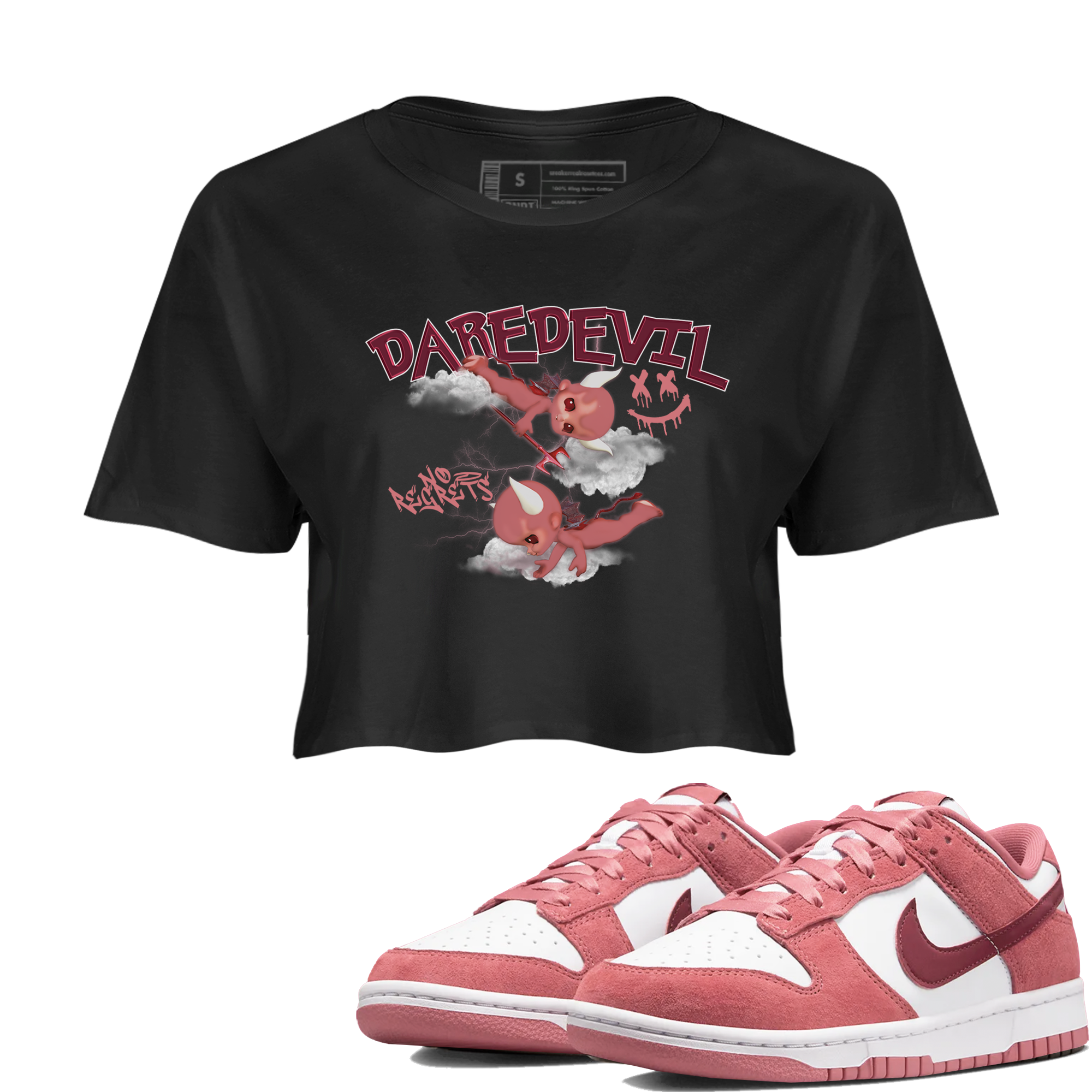 Dunk Low Valentines Day shirt to match jordans Dare Devil sneaker tees Special Valentine's Day Couple Shirt Dunk Valentine's Day 2024 Drip Gear Zone Sneaker Matching Shirt Black 1 Crop T-Shirt