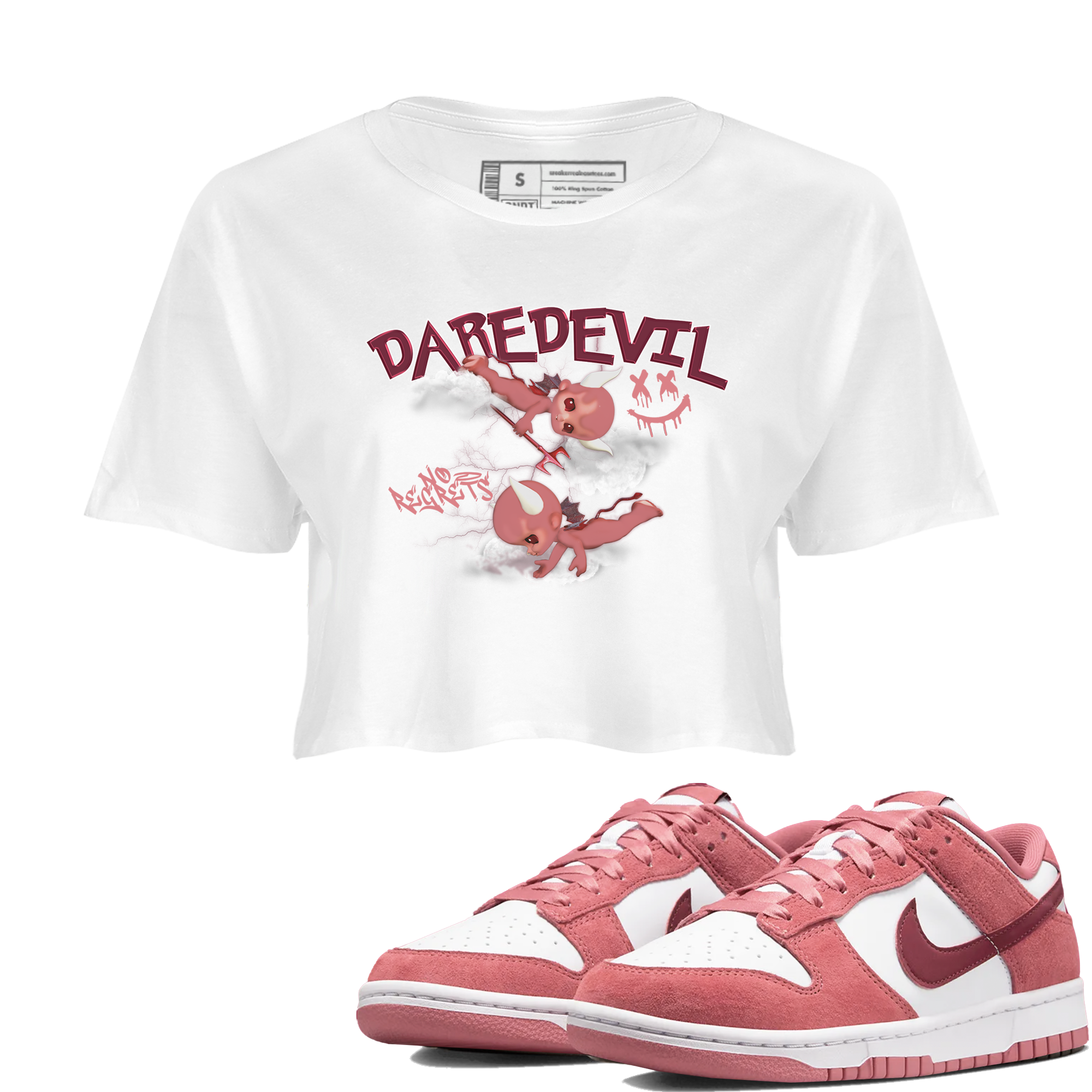 Dunk Low Valentines Day shirt to match jordans Dare Devil sneaker tees Special Valentine's Day Couple Shirt Dunk Valentine's Day 2024 Drip Gear Zone Sneaker Matching Shirt White 1 Crop T-Shirt