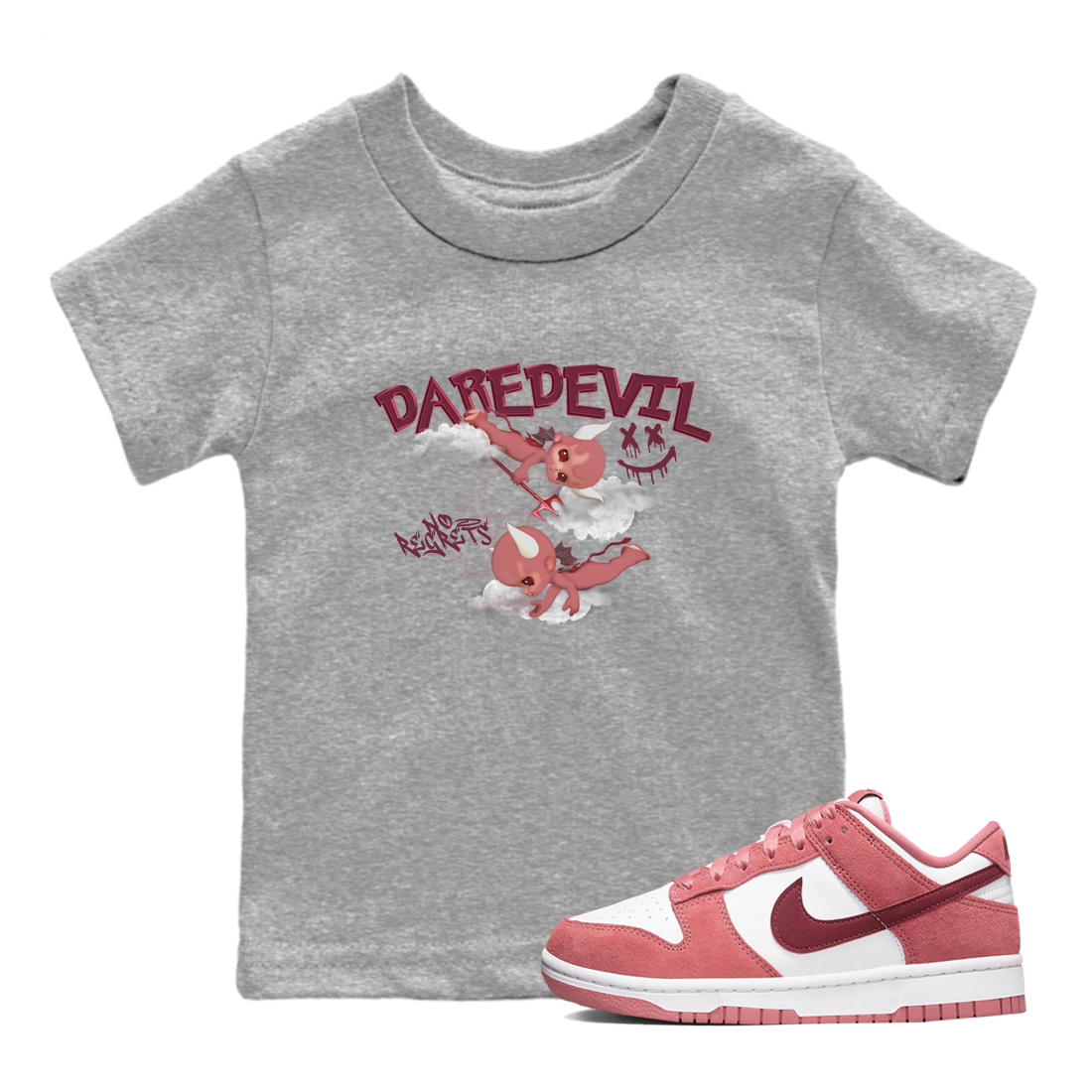 Dunk Low Valentines Day shirt to match jordans Dare Devil sneaker tees Special Valentine's Day Couple Shirt Dunk Valentine's Day 2024 Drip Gear Zone Sneaker Matching Shirt Baby Toddler Heather Grey 1 T-Shirt