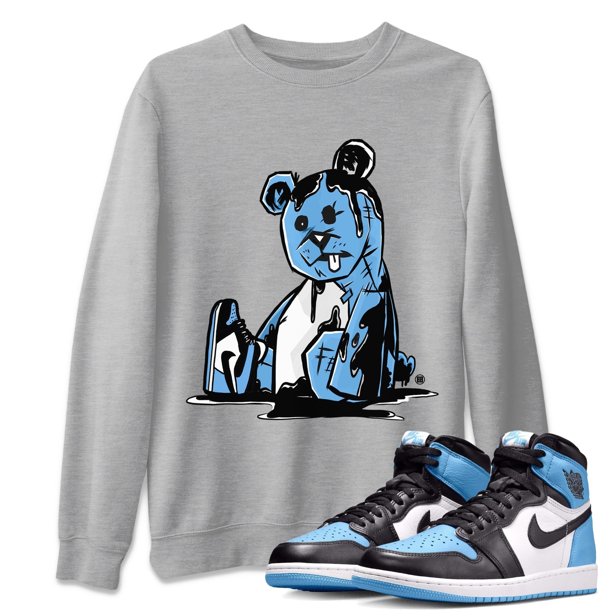 Air Jordan 1 Retro High OG UNC Toe Shirt to match Jordans Dark Bear Streetwear Sneaker Shirt Air Jordan 1 Retro UNC Toe Shirts Crew Neck T-Shirts Heather Grey 1