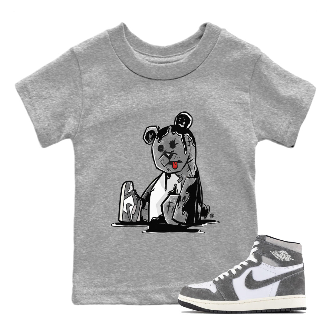 Air Jordan 1 Washed Heritage Sneaker Match Tees Dark Bear Streetwear Sneaker Shirt Air Jordan 1 Washed Heritage T-Shirt Kids Shirts Heather Grey 1