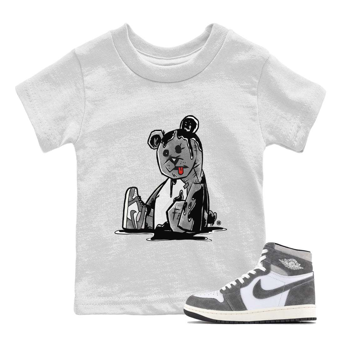 Air Jordan 1 Washed Heritage Sneaker Match Tees Dark Bear Streetwear Sneaker Shirt Air Jordan 1 Washed Heritage T-Shirt Kids Shirts White 1