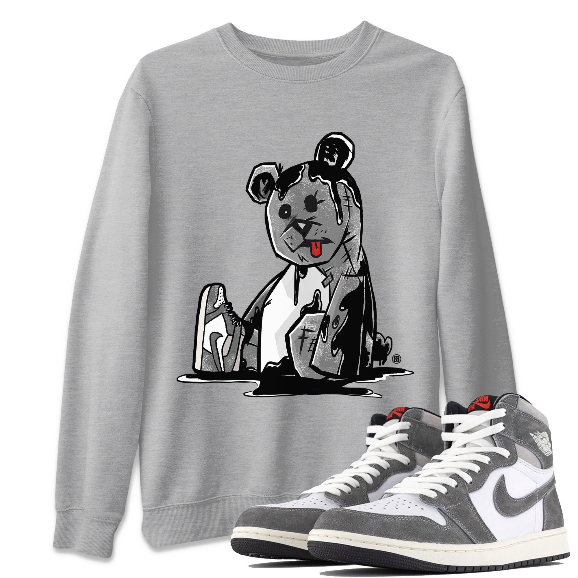 Air Jordan 1 Washed Heritage Sneaker Match Tees Dark Bear Streetwear Sneaker Shirt Air Jordan 1 Washed Heritage T-Shirt Unisex Shirts Heather Grey 1