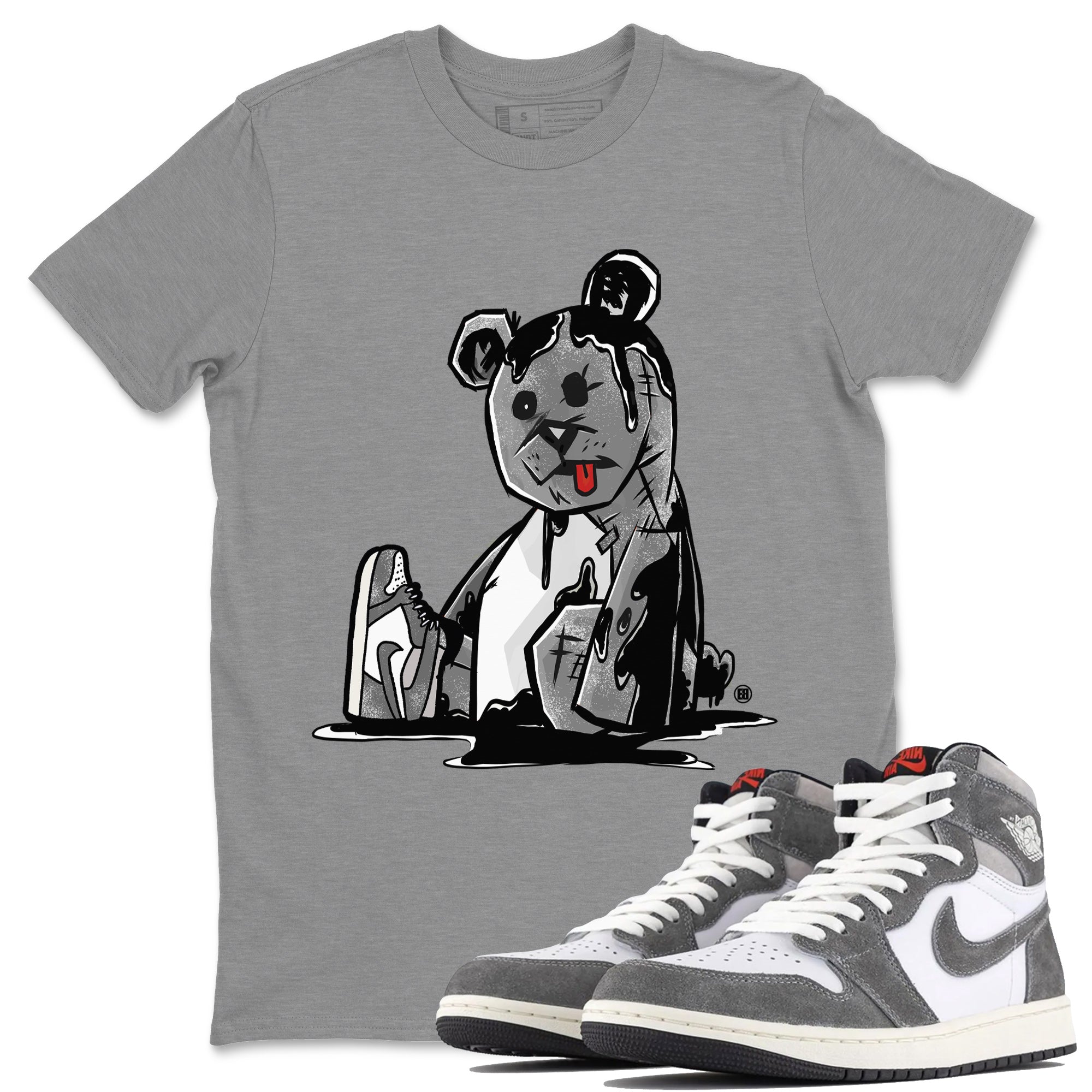 Air Jordan 1 Washed Heritage Sneaker Match Tees Dark Bear Streetwear Sneaker Shirt Air Jordan 1 Washed Heritage T-Shirt Unisex Shirts Heather Grey 1