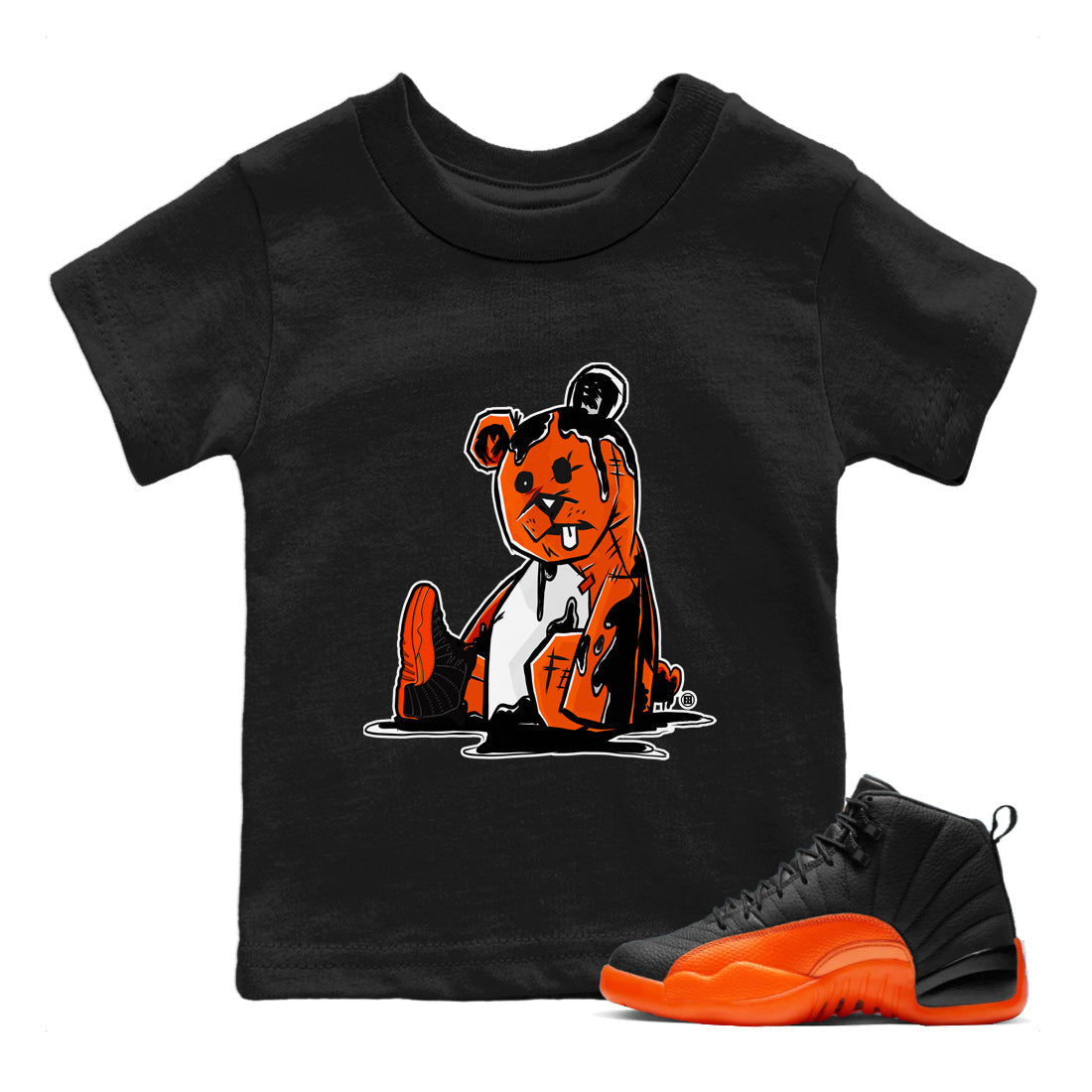 Air Jordan 12 Brilliant Orange Sneaker Match Tees Dark Bear Streetwear Sneaker Shirt Air Jordan 12 WMNS Brilliant Orange Tees Kids Shirts Black 1