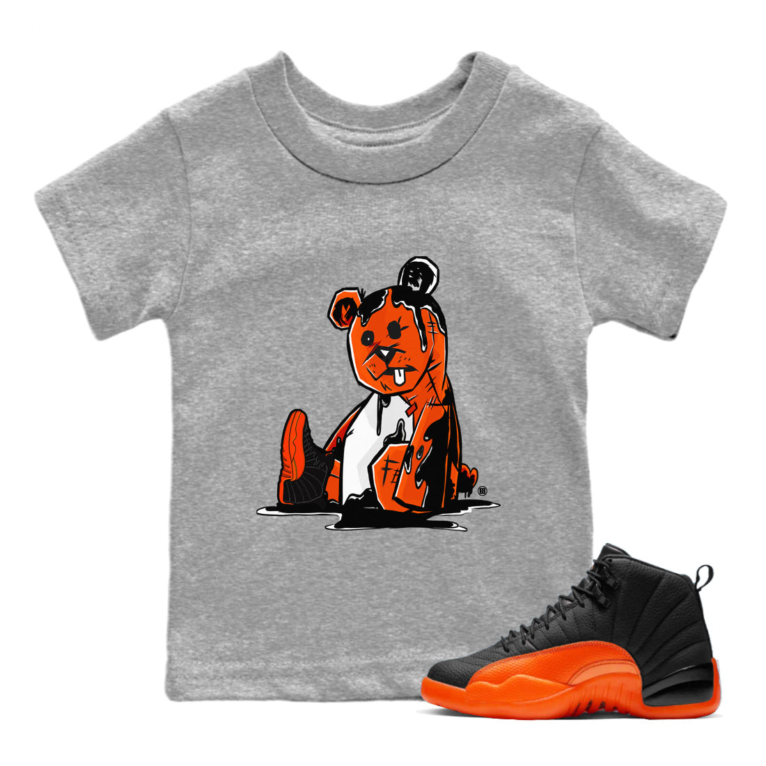 Air Jordan 12 Brilliant Orange Sneaker Match Tees Dark Bear Streetwear Sneaker Shirt Air Jordan 12 WMNS Brilliant Orange Tees Kids Shirts Heather Grey 1