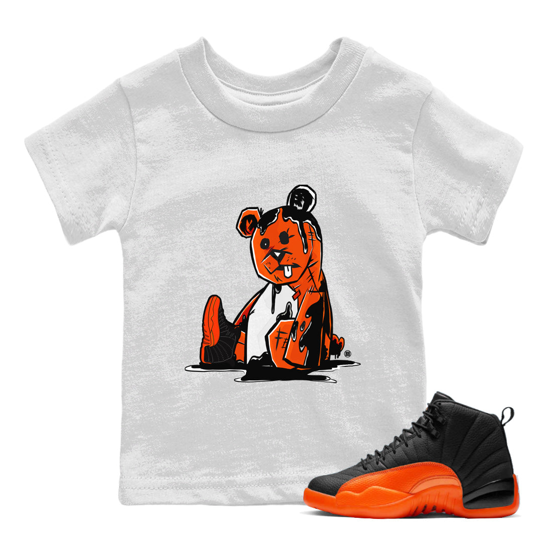 Air Jordan 12 Brilliant Orange Sneaker Match Tees Dark Bear Streetwear Sneaker Shirt Air Jordan 12 WMNS Brilliant Orange Tees Kids Shirts White 1
