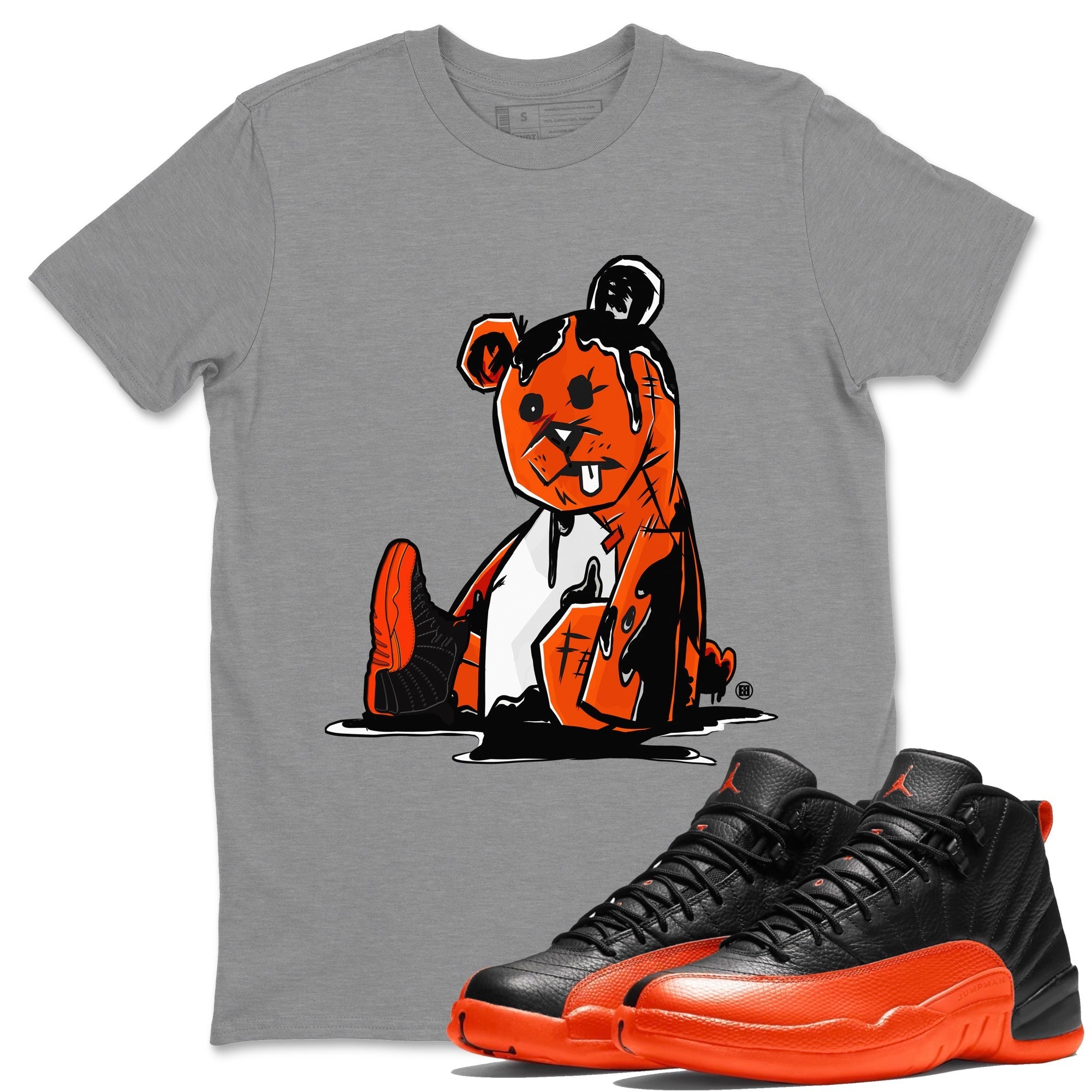 Air Jordan 12 Brilliant Orange Sneaker Match Tees Dark Bear Streetwear Sneaker Shirt Air Jordan 12 WMNS Brilliant Orange Tees Unisex Shirts Heather Grey 1
