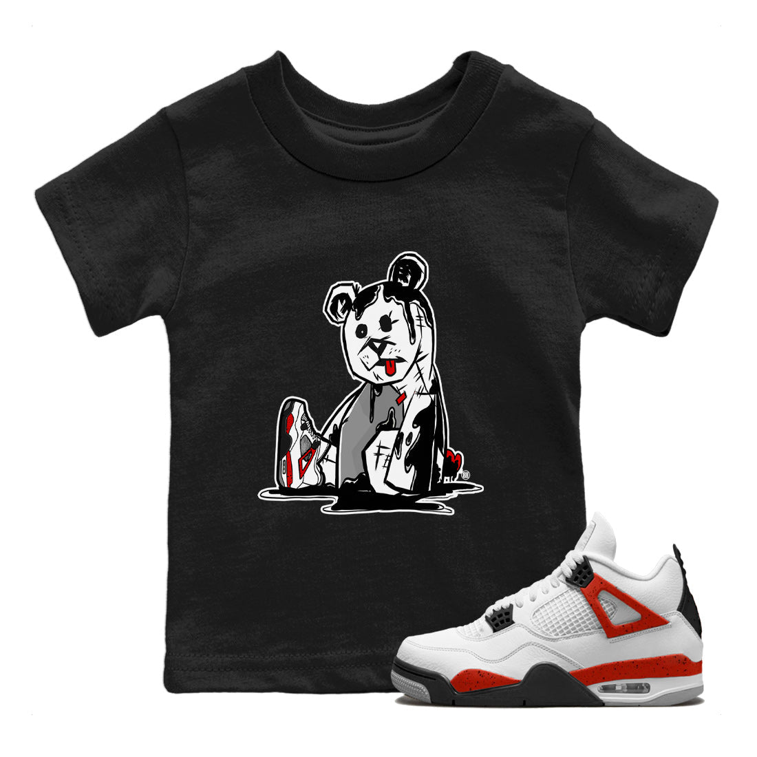 Air Jordan 4 Red Cement Sneaker Match Tees Dark Bear Streetwear Sneaker Shirt Air Jordan 4 Retro Red Cement Drip Gear Zone Sneaker Matching Clothing Kids Shirts Black 1