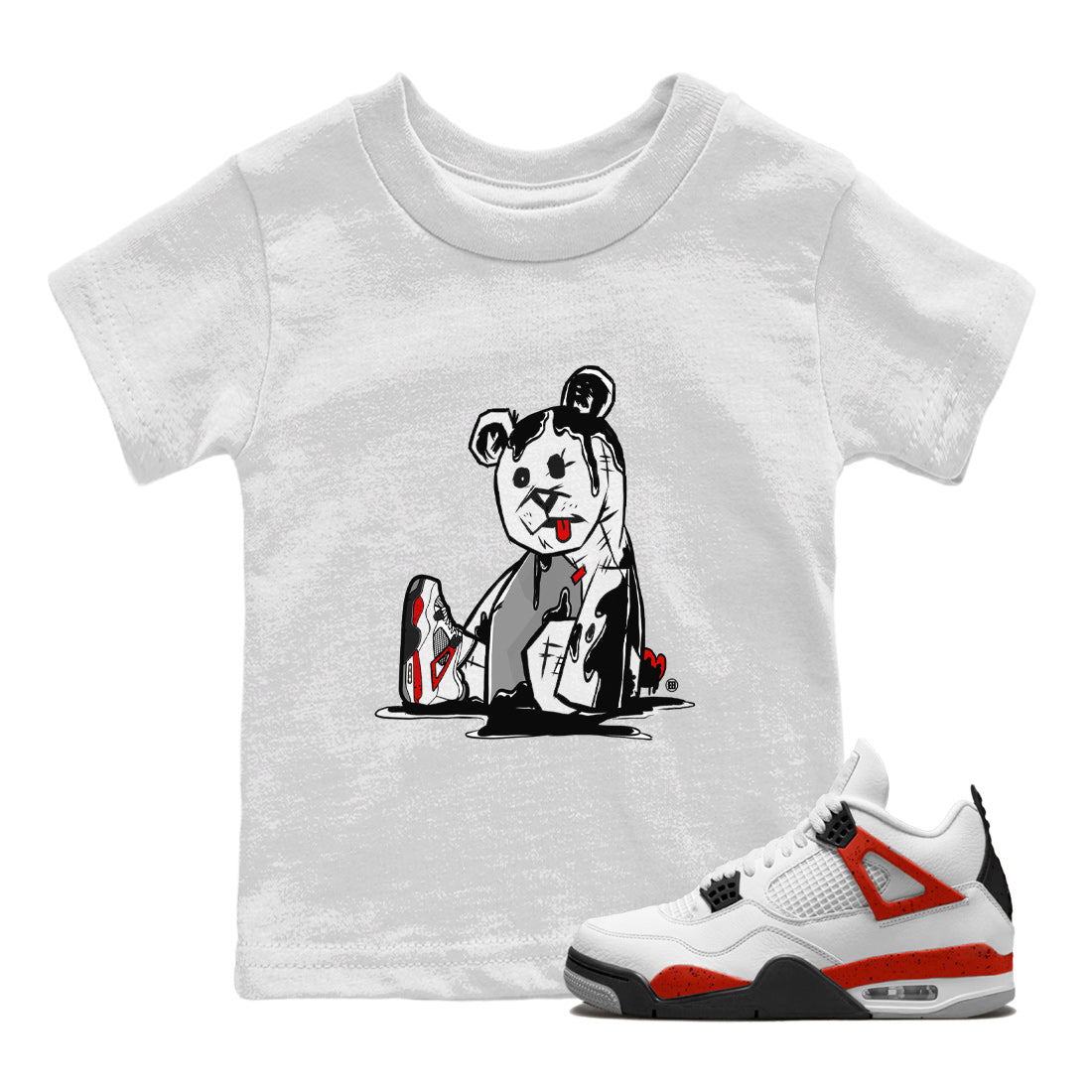 Air Jordan 4 Red Cement Sneaker Match Tees Dark Bear Streetwear Sneaker Shirt Air Jordan 4 Retro Red Cement Drip Gear Zone Sneaker Matching Clothing Kids Shirts White 1