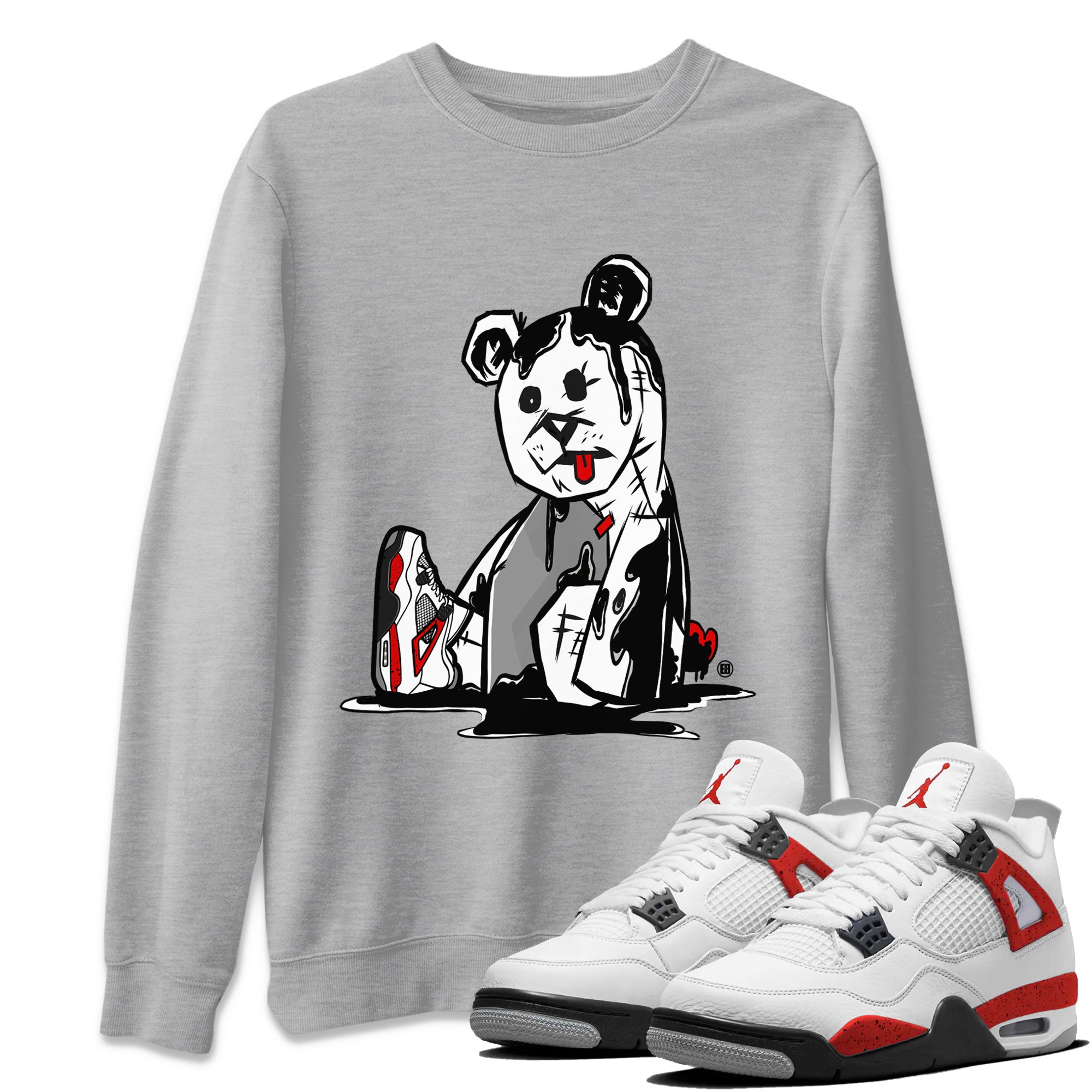 Air Jordan 4 Red Cement Sneaker Match Tees Dark Bear Streetwear Sneaker Shirt Air Jordan 4 Retro Red Cement Drip Gear Zone Sneaker Matching Clothing Unisex Shirts Heather Grey 1