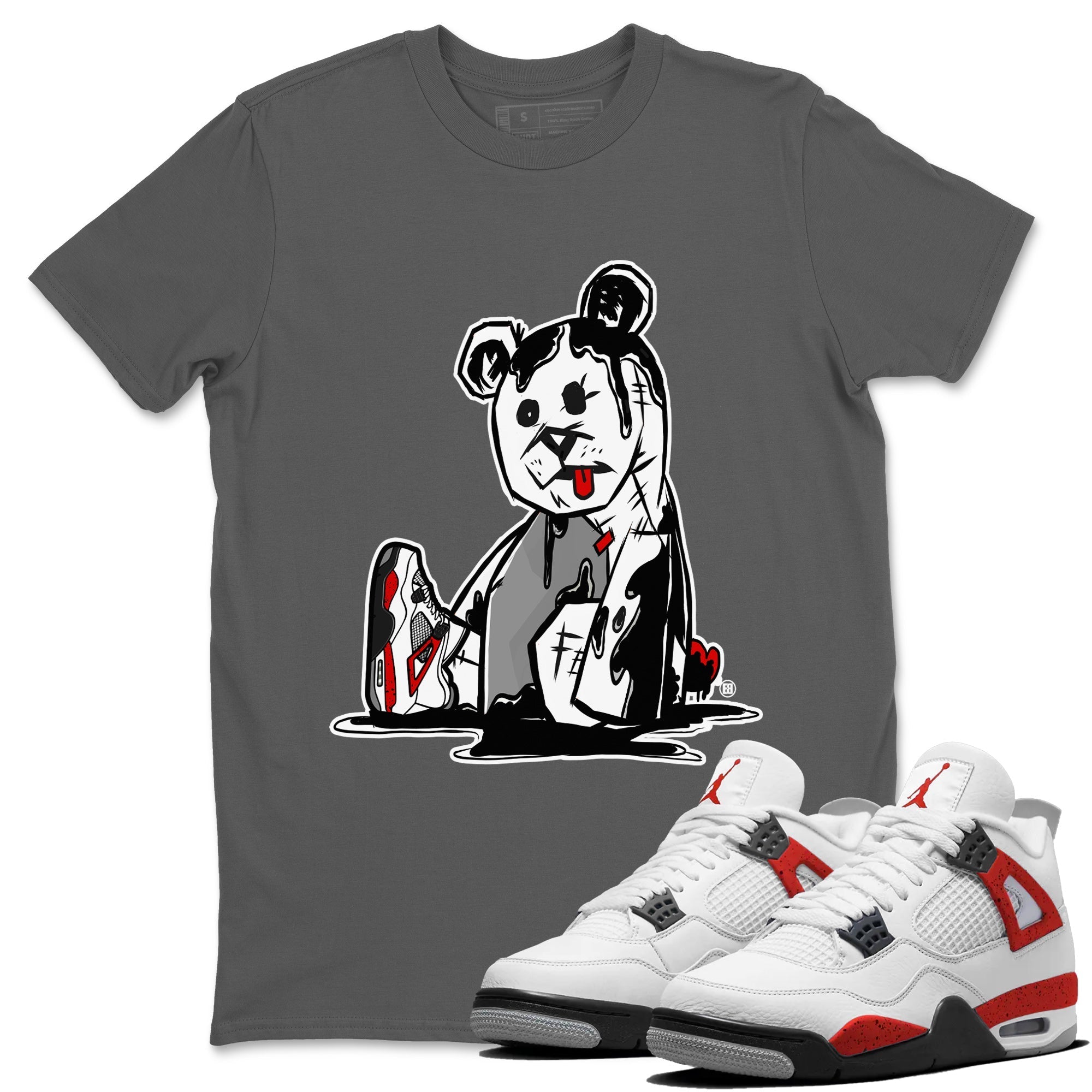 Air Jordan 4 Red Cement Sneaker Match Tees Dark Bear Streetwear Sneaker Shirt Air Jordan 4 Retro Red Cement Drip Gear Zone Sneaker Matching Clothing Unisex Shirts Cool Grey 1
