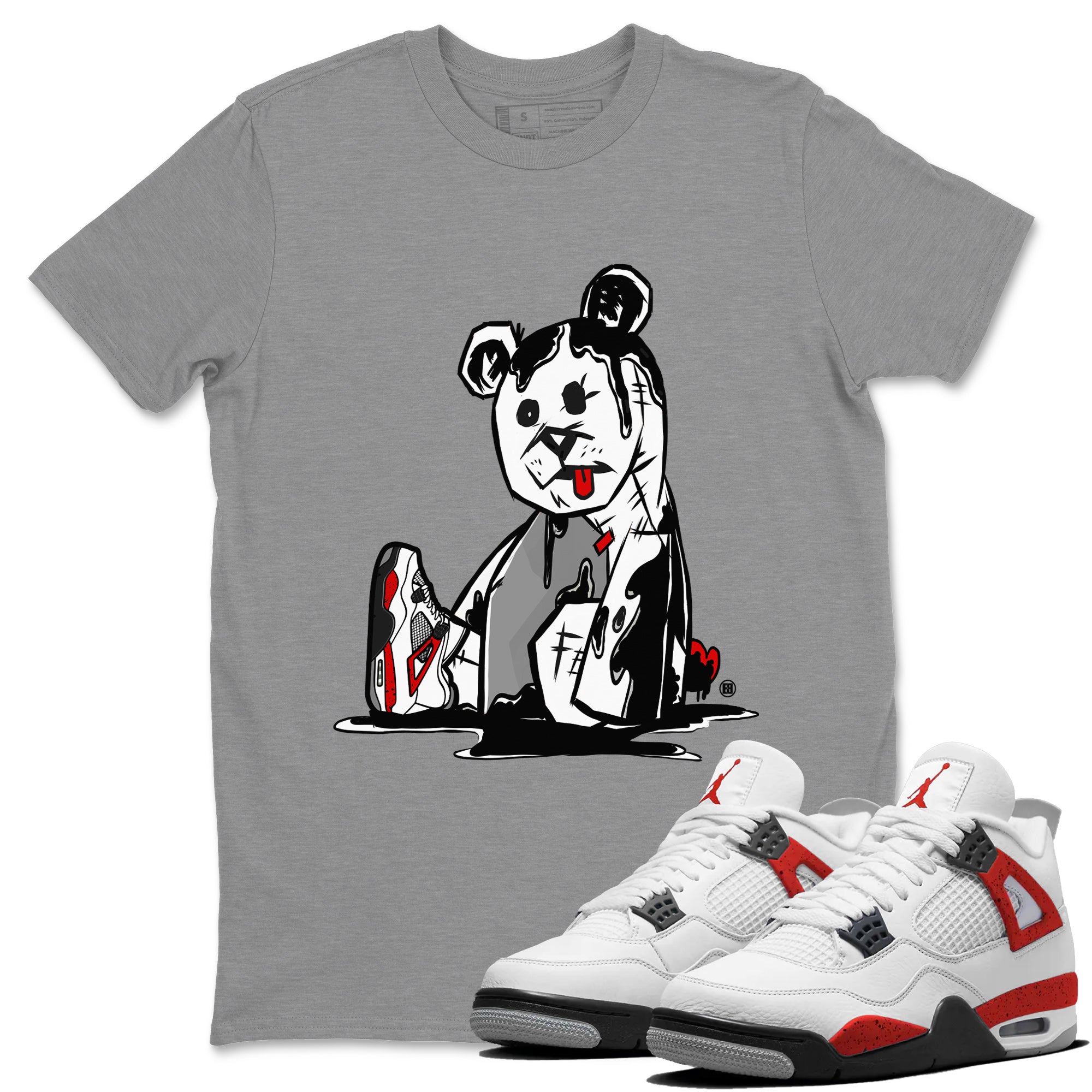 Air Jordan 4 Red Cement Sneaker Match Tees Dark Bear Streetwear Sneaker Shirt Air Jordan 4 Retro Red Cement Drip Gear Zone Sneaker Matching Clothing Unisex Shirts Heather Grey 1