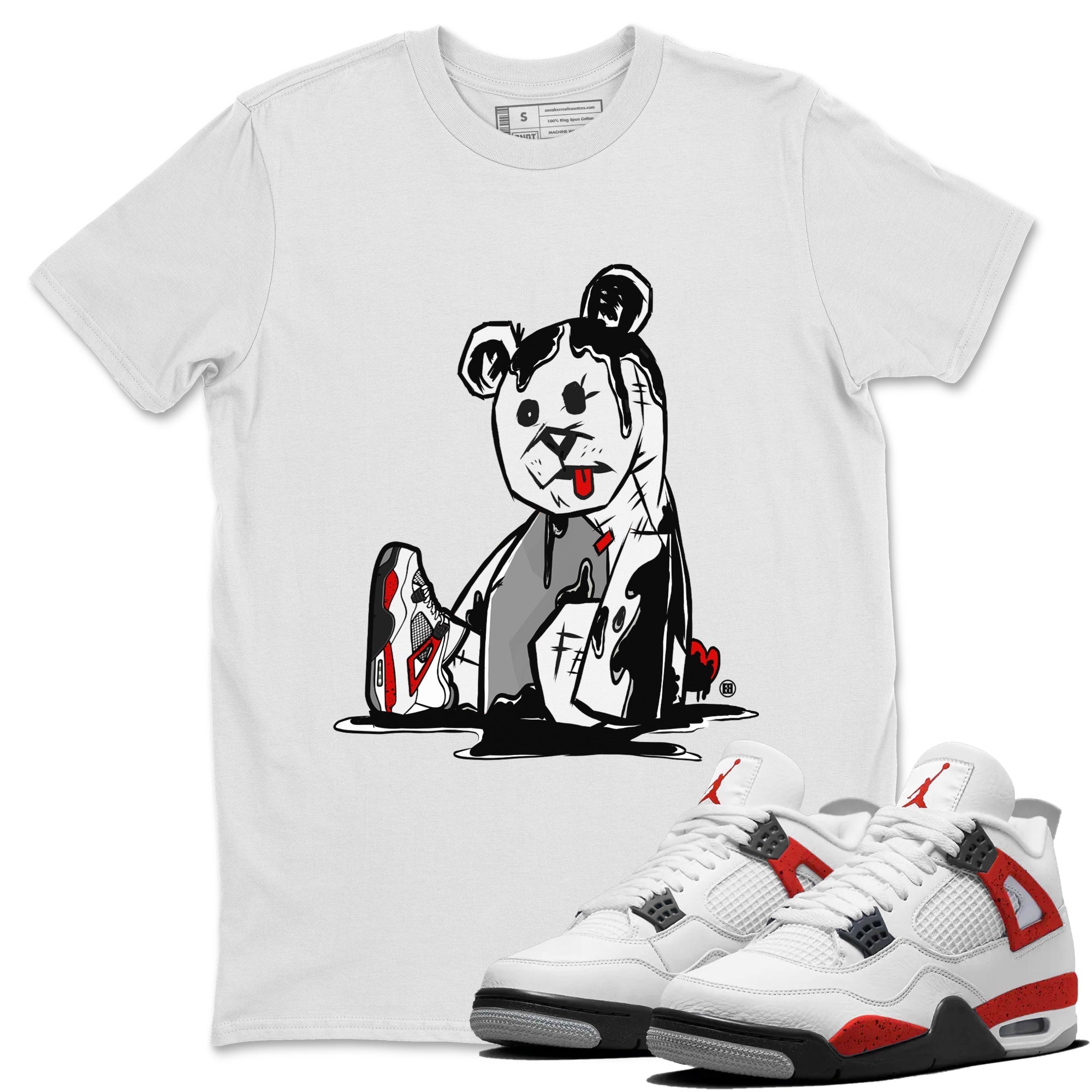 Air Jordan 4 Red Cement Sneaker Match Tees Dark Bear Streetwear Sneaker Shirt Air Jordan 4 Retro Red Cement Drip Gear Zone Sneaker Matching Clothing Unisex Shirts White 1