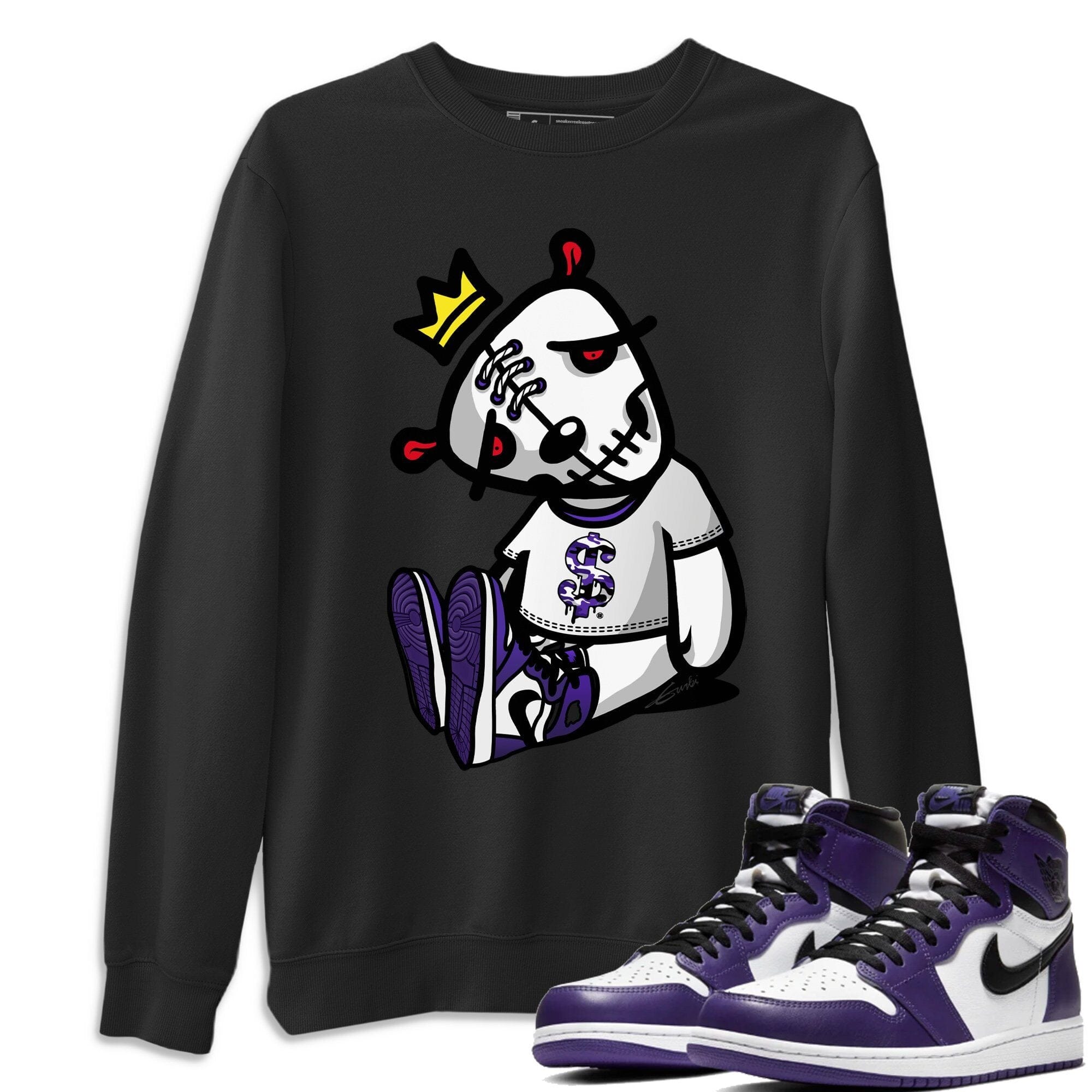 Jordan 1 Court Purple Sneaker Matching T-Shirt Dead Dolls Sneaker Tees Jordan 1 Court Purple Sneaker Release Tees Crew Neck Tees