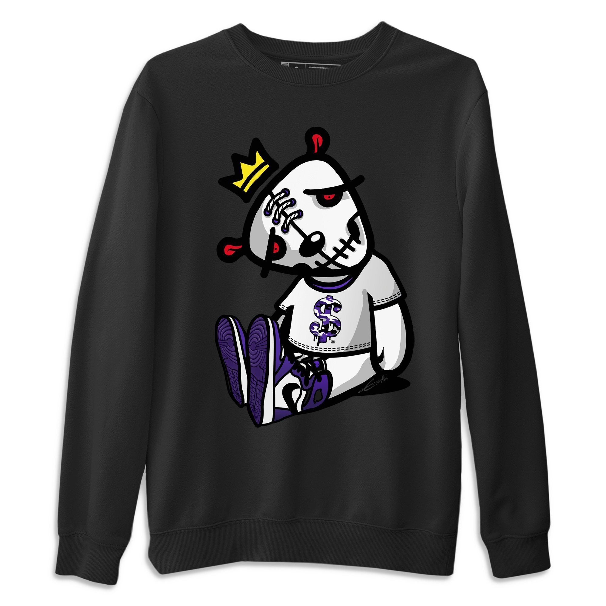 Jordan 1 Court Purple Sneaker Matching T-Shirt Dead Dolls Sneaker Tees Jordan 1 Court Purple Sneaker Release Tees Crew Neck Tees