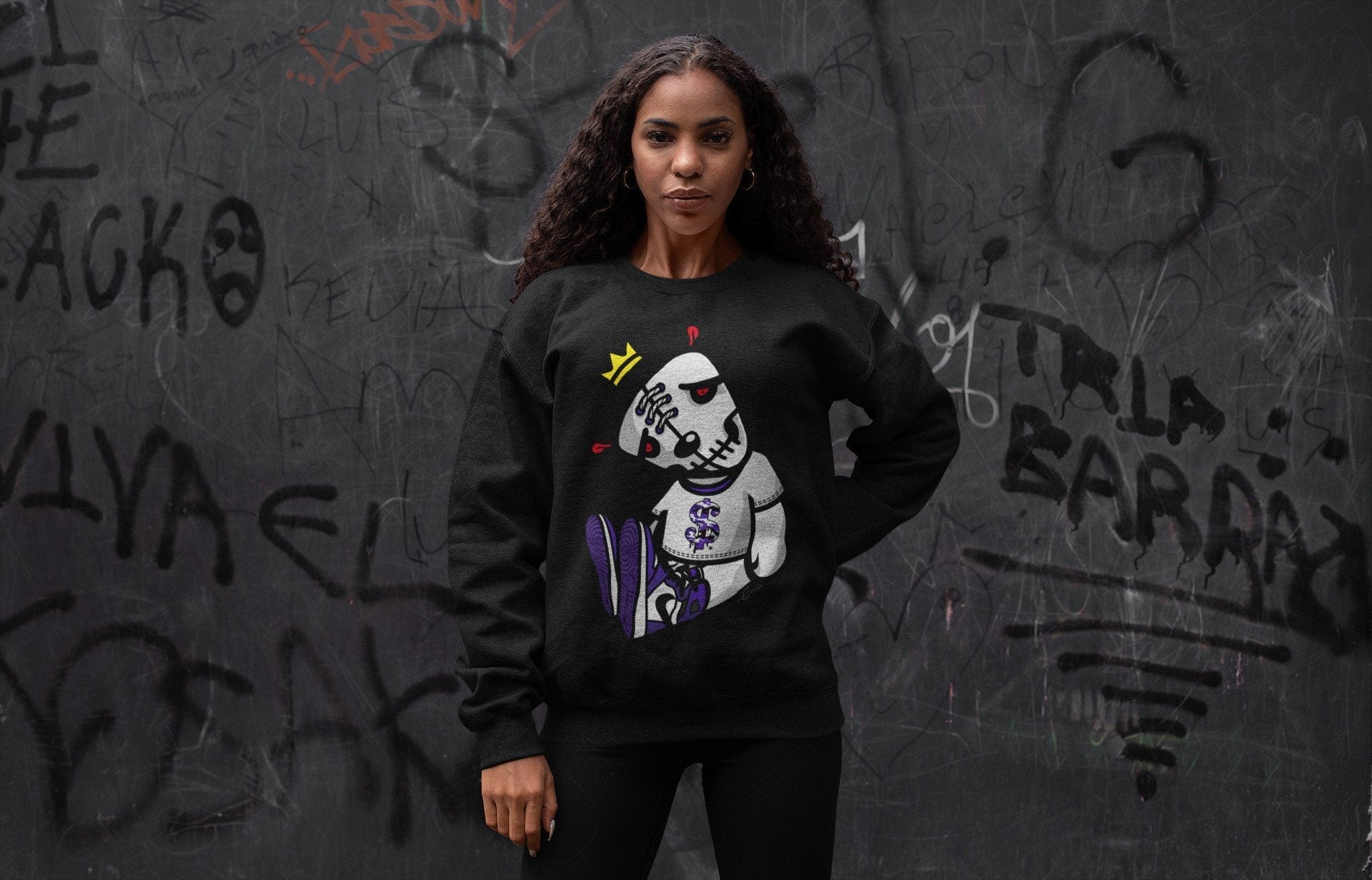 Jordan 1 Court Purple Sneaker Matching T-Shirt Dead Dolls Sneaker Tees Jordan 1 Court Purple Sneaker Release Tees Crew Neck Tees