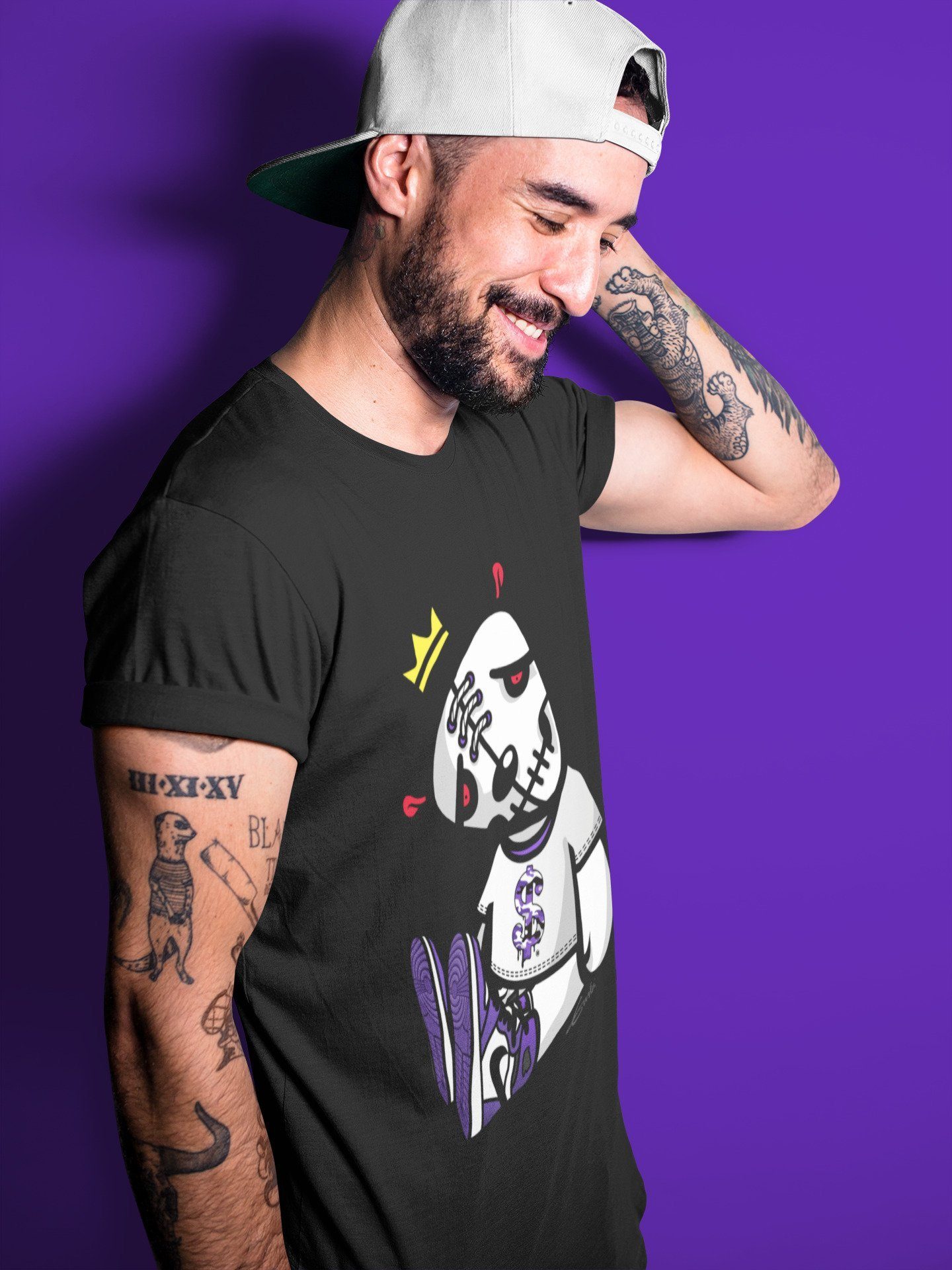 Jordan 1 Court Purple Sneaker Matching T-Shirt Dead Dolls Sneaker Tees Jordan 1 Court Purple Sneaker Release Tees Crew Neck Tees