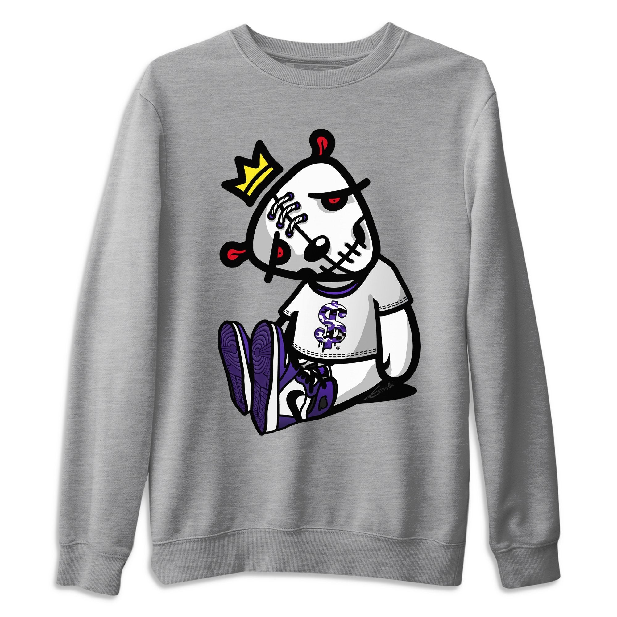 Jordan 1 Court Purple Sneaker Matching T-Shirt Dead Dolls Sneaker Tees Jordan 1 Court Purple Sneaker Release Tees Crew Neck Tees