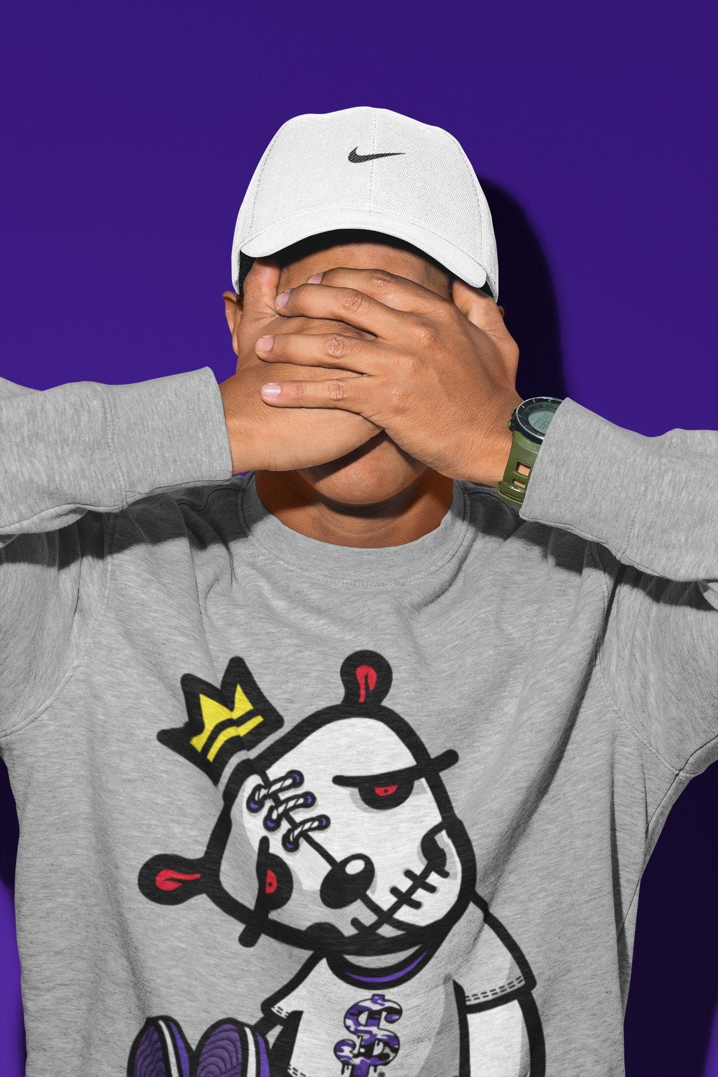 Jordan 1 Court Purple Sneaker Matching T-Shirt Dead Dolls Sneaker Tees Jordan 1 Court Purple Sneaker Release Tees Crew Neck Tees