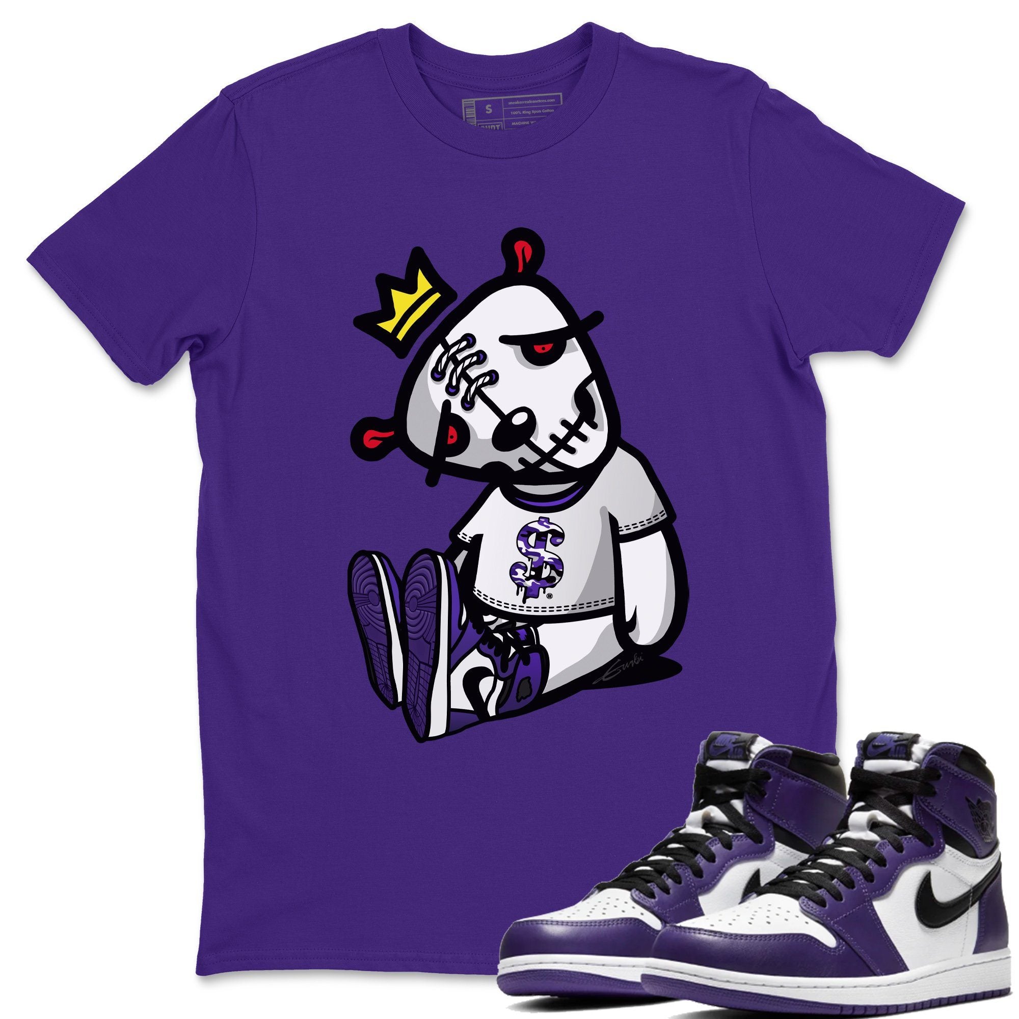Jordan 1 Court Purple Sneaker Matching T-Shirt Dead Dolls Sneaker Tees Jordan 1 Court Purple Sneaker Release Tees Crew Neck Tees