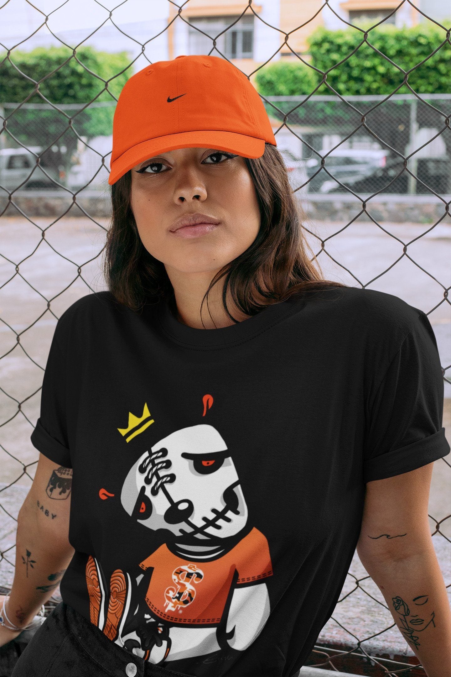 Jordan 1 Electro Orange Sneaker Matching T-Shirt Dead Dolls Sneaker Tees Jordan 1 Electro Orange Sneaker Release Tees Crew Neck Tees