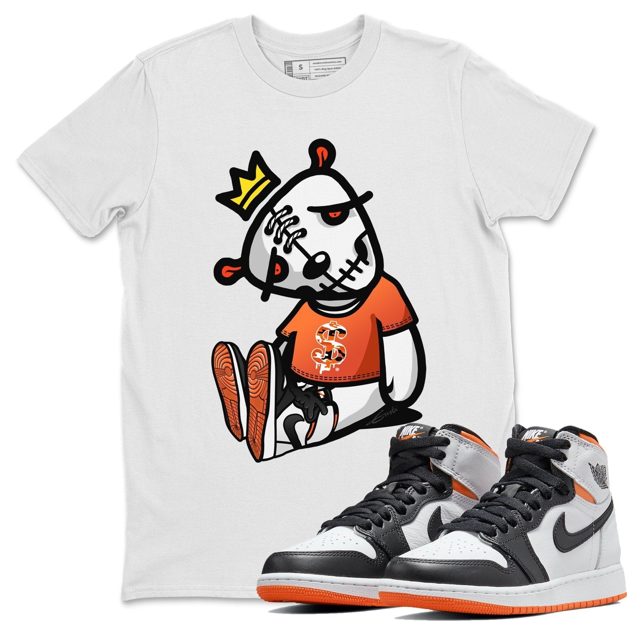 Jordan 1 Electro Orange Sneaker Matching T-Shirt Dead Dolls Sneaker Tees Jordan 1 Electro Orange Sneaker Release Tees Crew Neck Tees