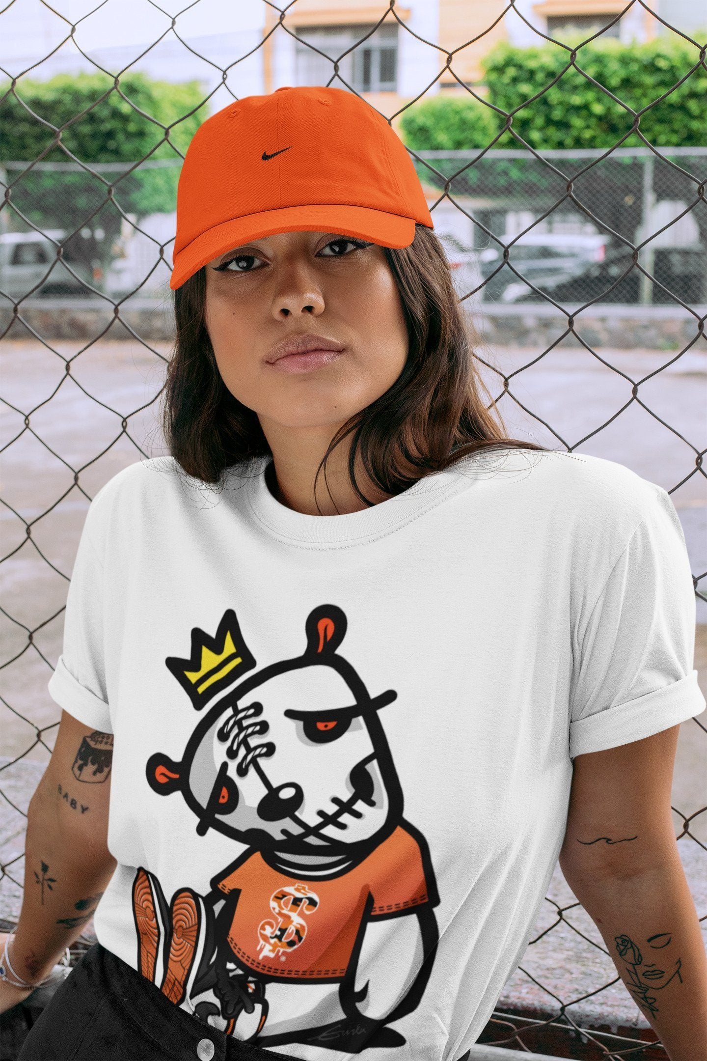 Jordan 1 Electro Orange Sneaker Matching T-Shirt Dead Dolls Sneaker Tees Jordan 1 Electro Orange Sneaker Release Tees Crew Neck Tees