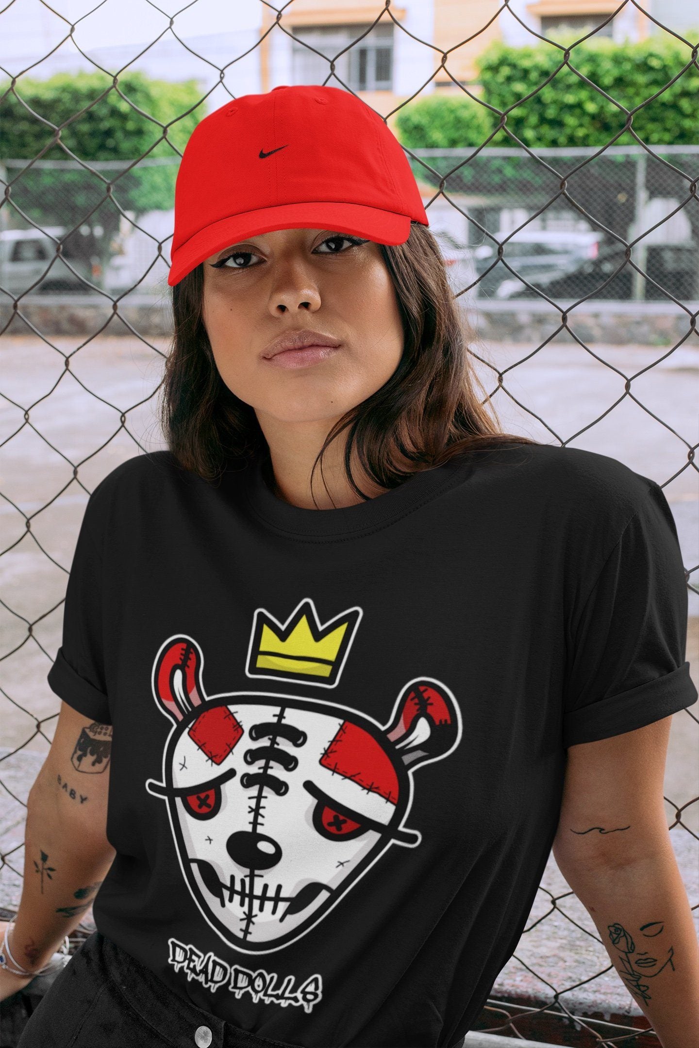 Jordan 1 Chicago Sneaker Matching T-Shirt Dead Dolls Face Sneaker Tees Jordan 1 Chicago Sneaker Release Tees Crew Neck Tees